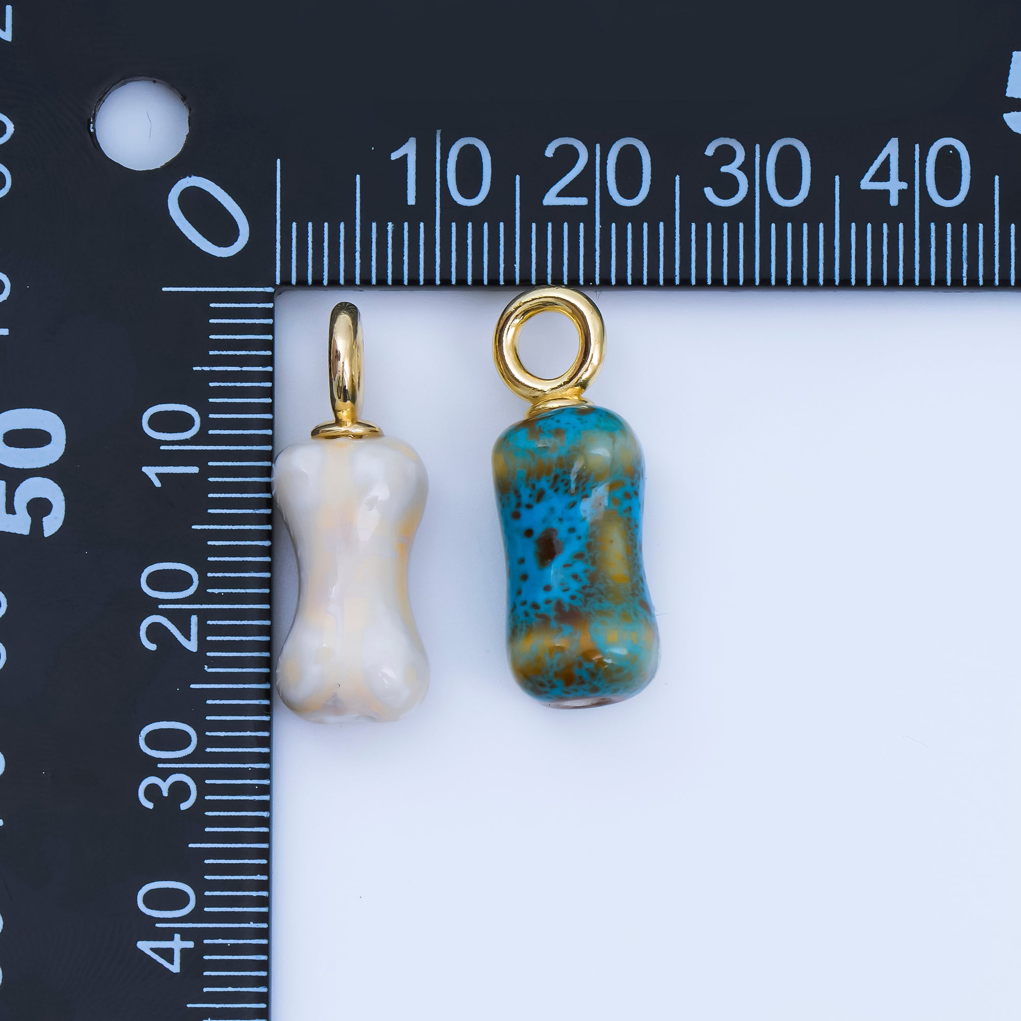 24K Gold Filled 27mm Teal, White, Brown Ceramic Dog's Bone Charm | AF1257 - AF1258