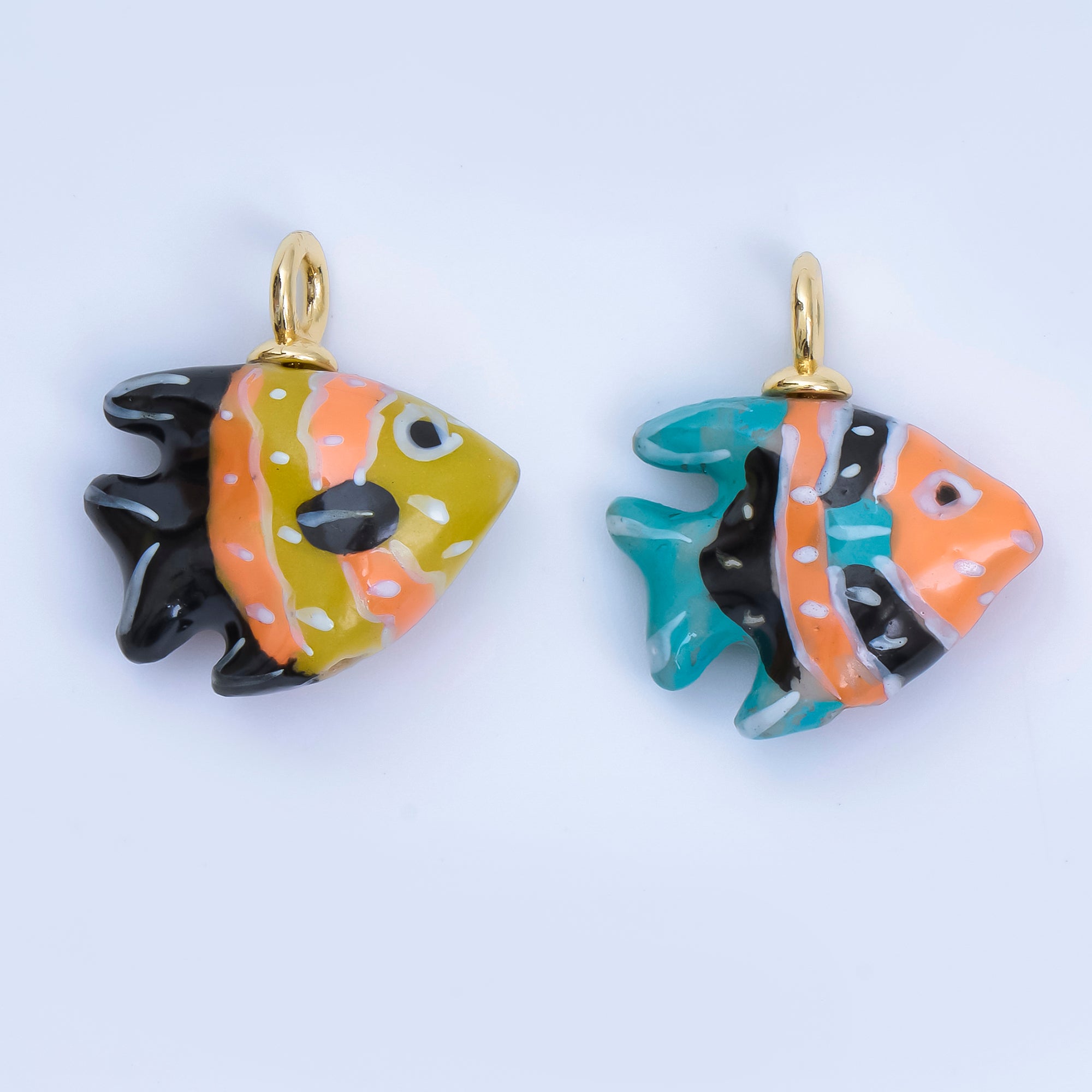 24K Gold Filled 24mm Yellow, Blue Ceramic Aquarium Fish Charm | AF1259 - AF1260