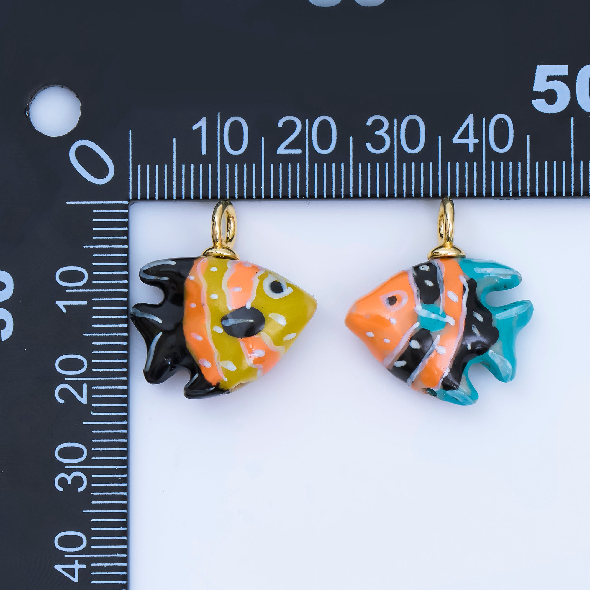 24K Gold Filled 24mm Yellow, Blue Ceramic Aquarium Fish Charm | AF1259 - AF1260