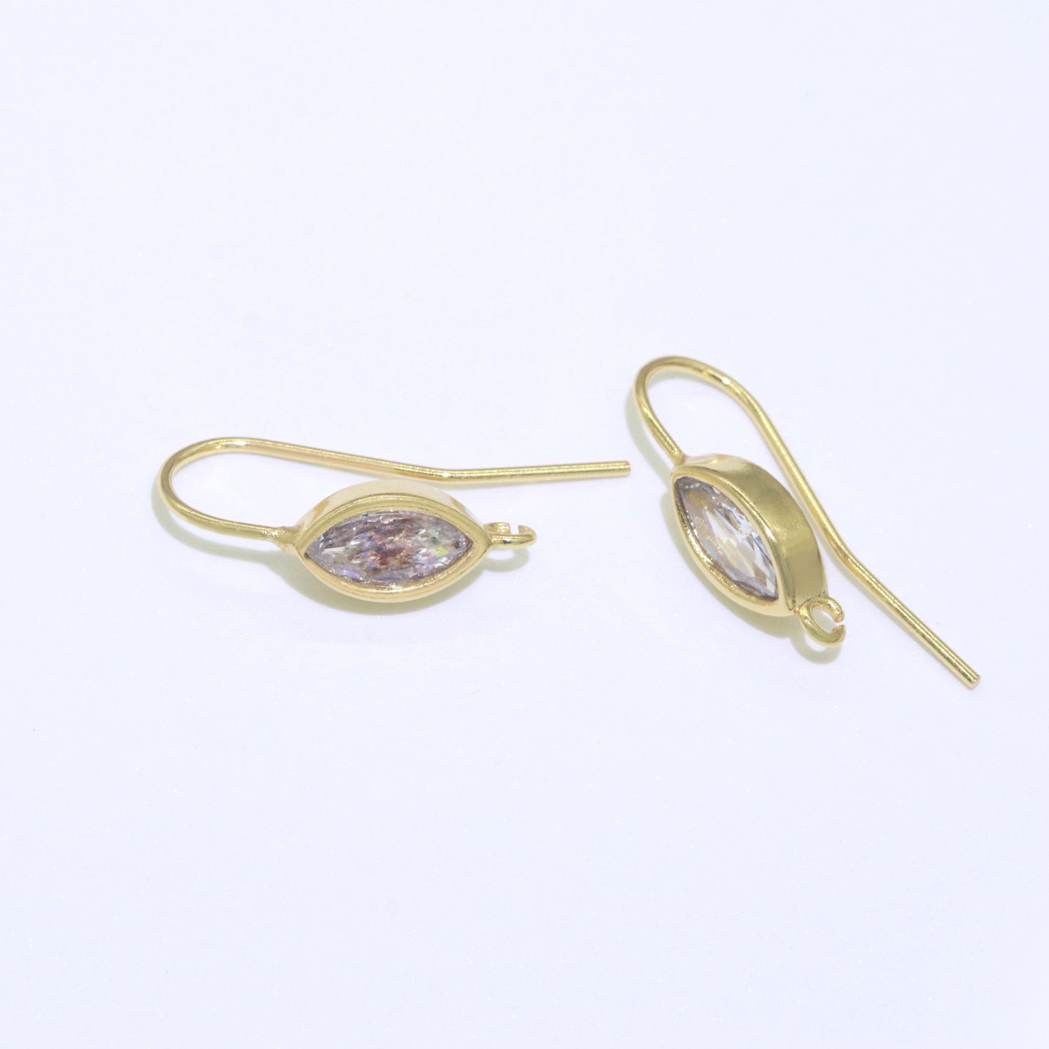 Open Link French Hook Earrings in Gold, Fish Hook Earring Eye CZ Earring Minimalist Jewelry Making Supply L-496 L-497