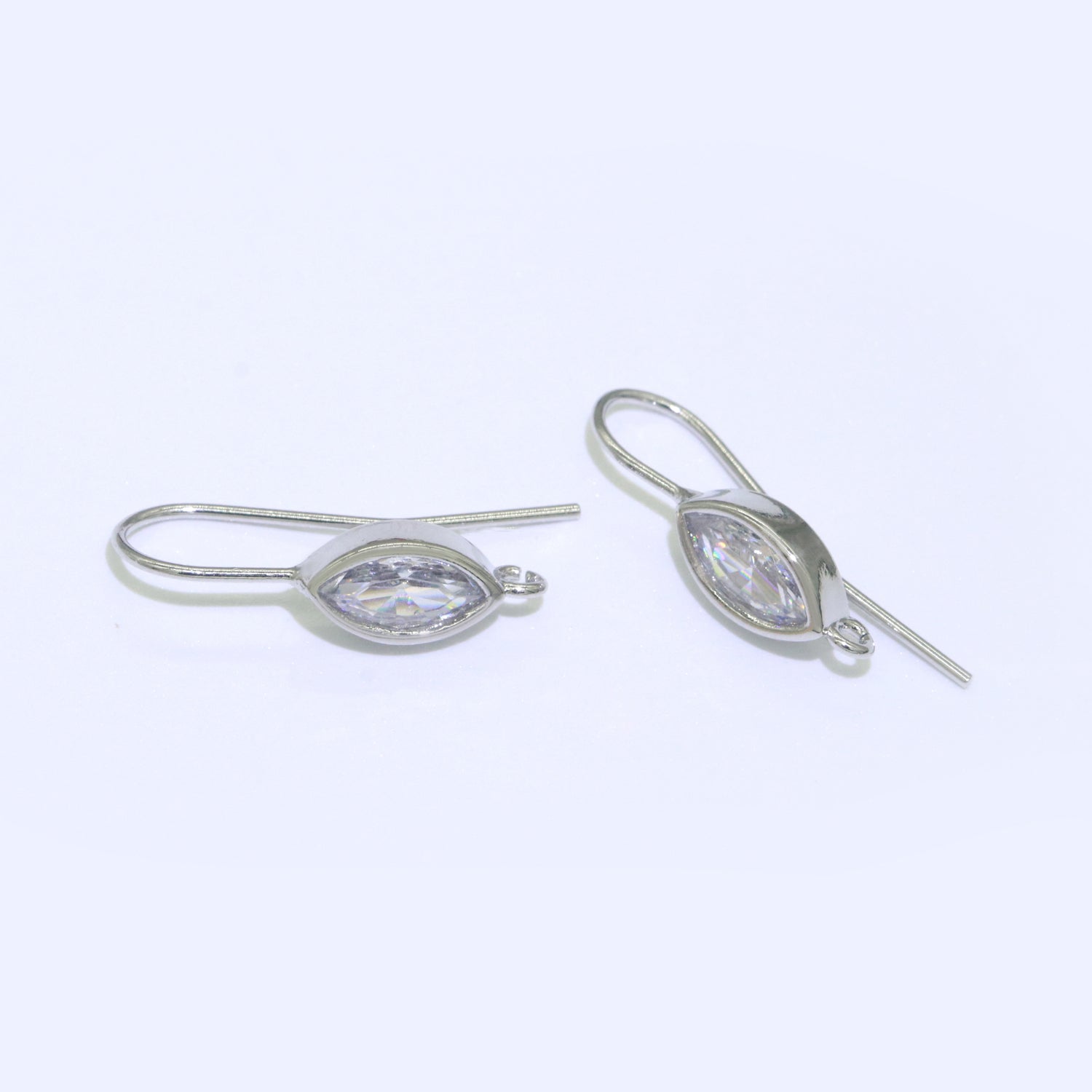 Open Link French Hook Earrings in Gold, Fish Hook Earring Eye CZ Earring Minimalist Jewelry Making Supply L-496 L-497