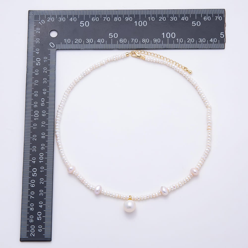 16K Gold Filled 8mm White Natural Freshwater Pearl Round Oval Rondelle Gemstone Chain 16 Inch Necklace | WA-00685