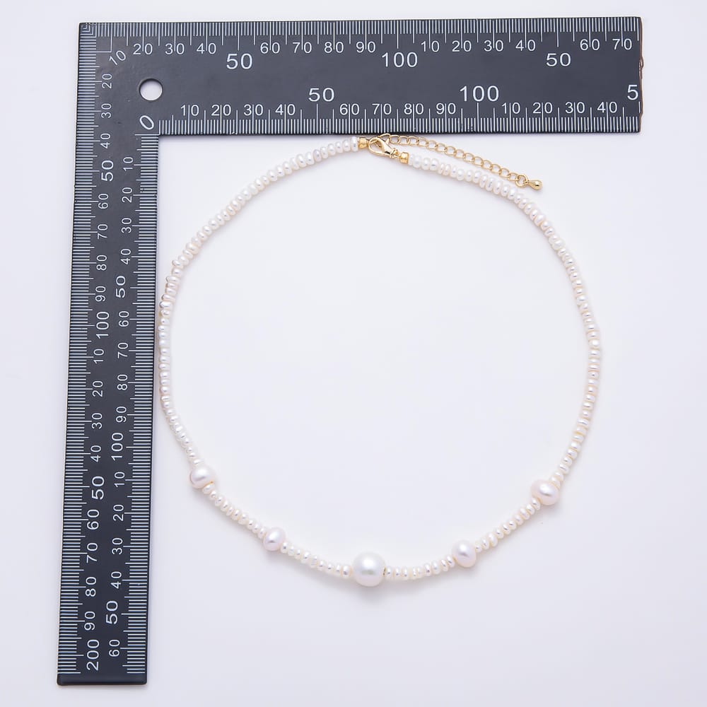 16K Gold Filled 8mm White Freshwater Pearl Round Rondelle Gemstone Chain 16 Inch Necklace | WA-00963
