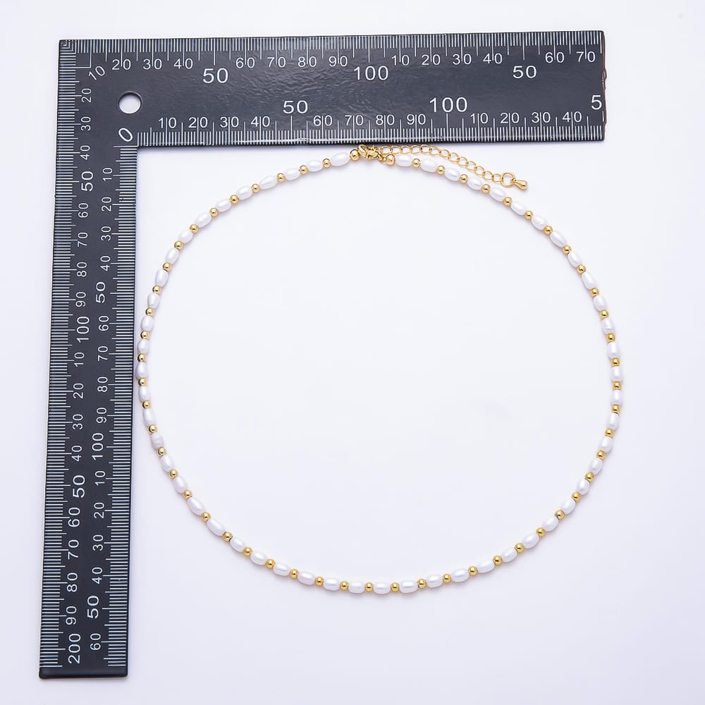 16K Gold Filled 4mm Oval Shell Pearl Bead Gemstone Chain 7.5 Inch Bracelet, 18 Inch Necklace | WA-00981 WA-00991