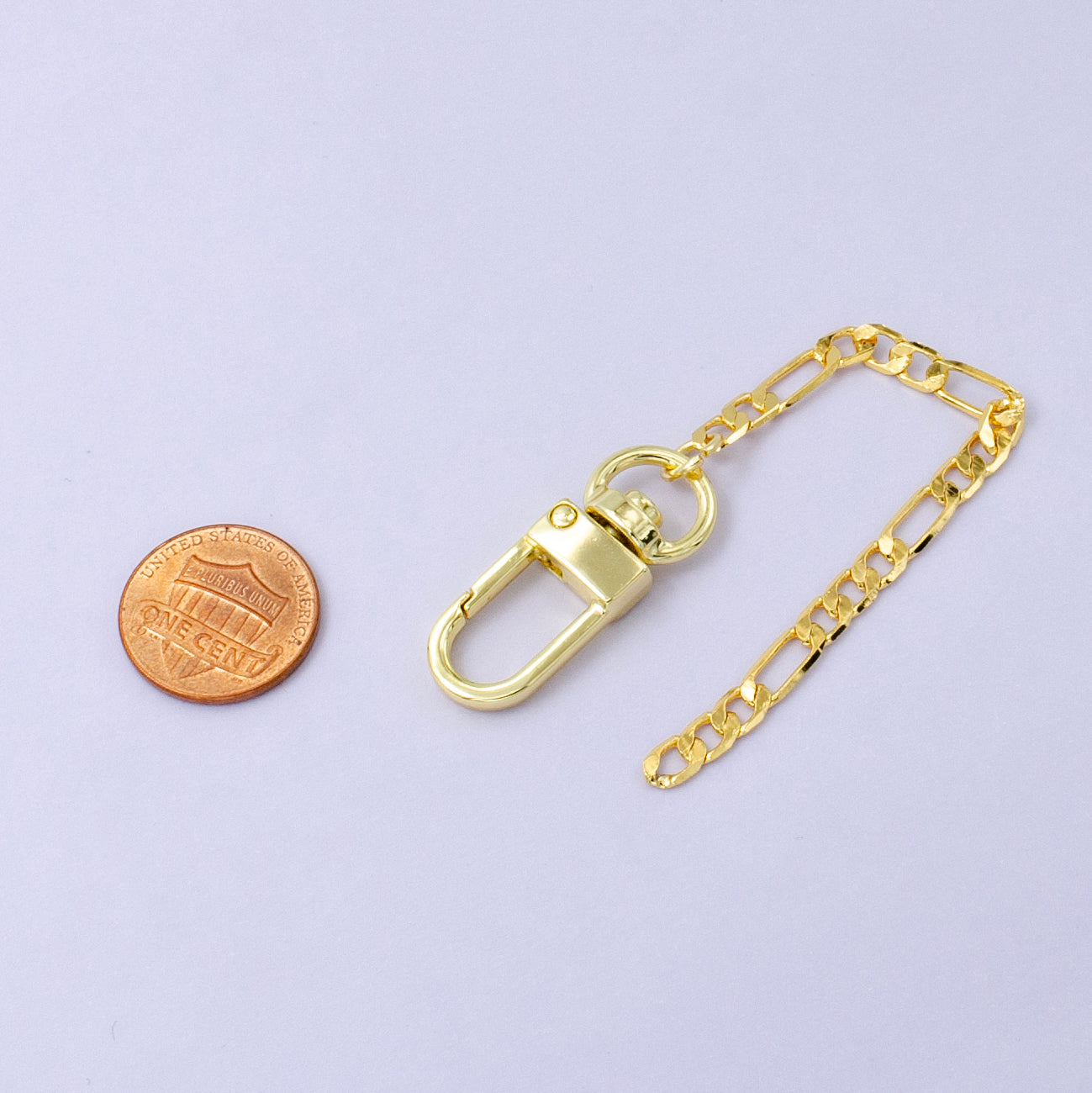 24K Gold Filled Figaro Chain Link Bag Purse Charm Swivel Keychain Finding | WA-2755