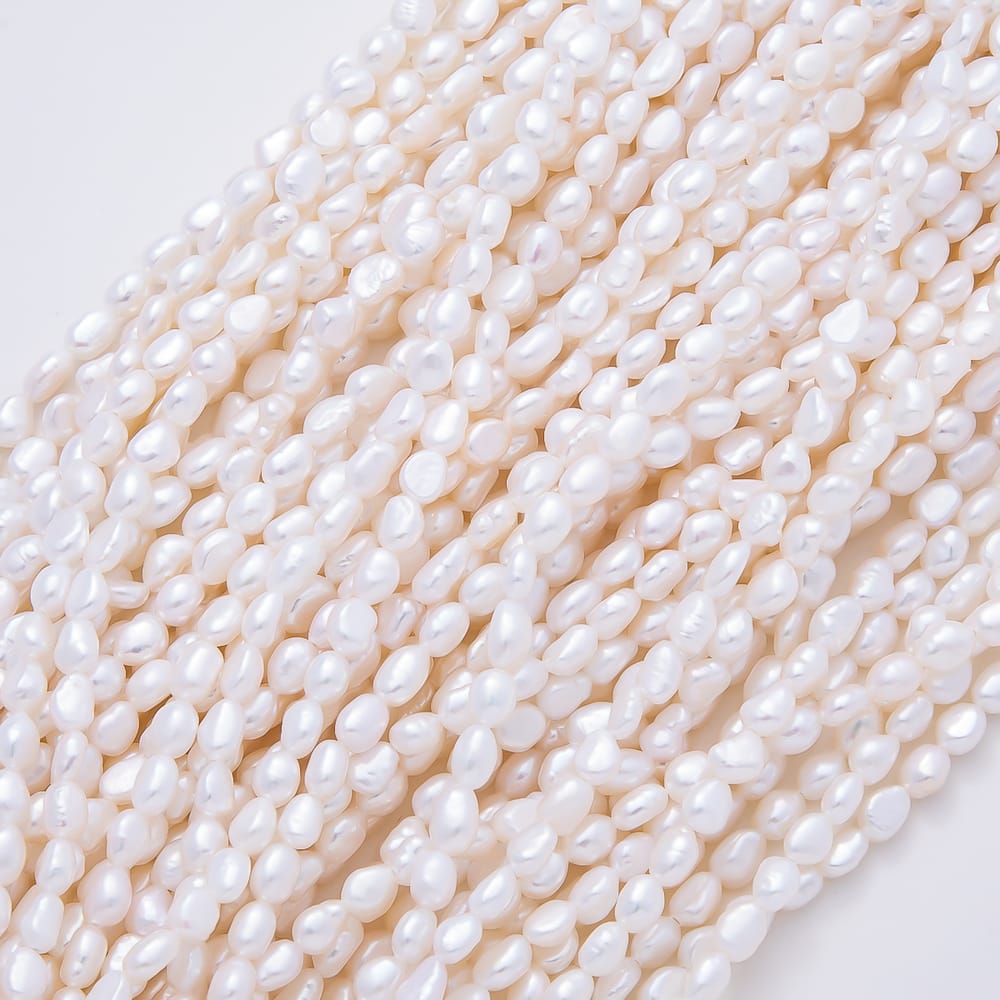 5mm White Freshwater Pearl Oval Natural Gemstone Bead 14.5 Inch Strand Finding | WA-02153