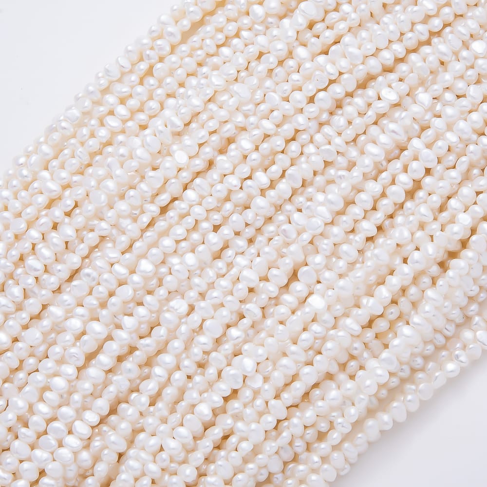 5mm White Freshwater Pearl Button Nugget Natural Gemstone Bead 14.5 Inch Strand Finding | WA-02127