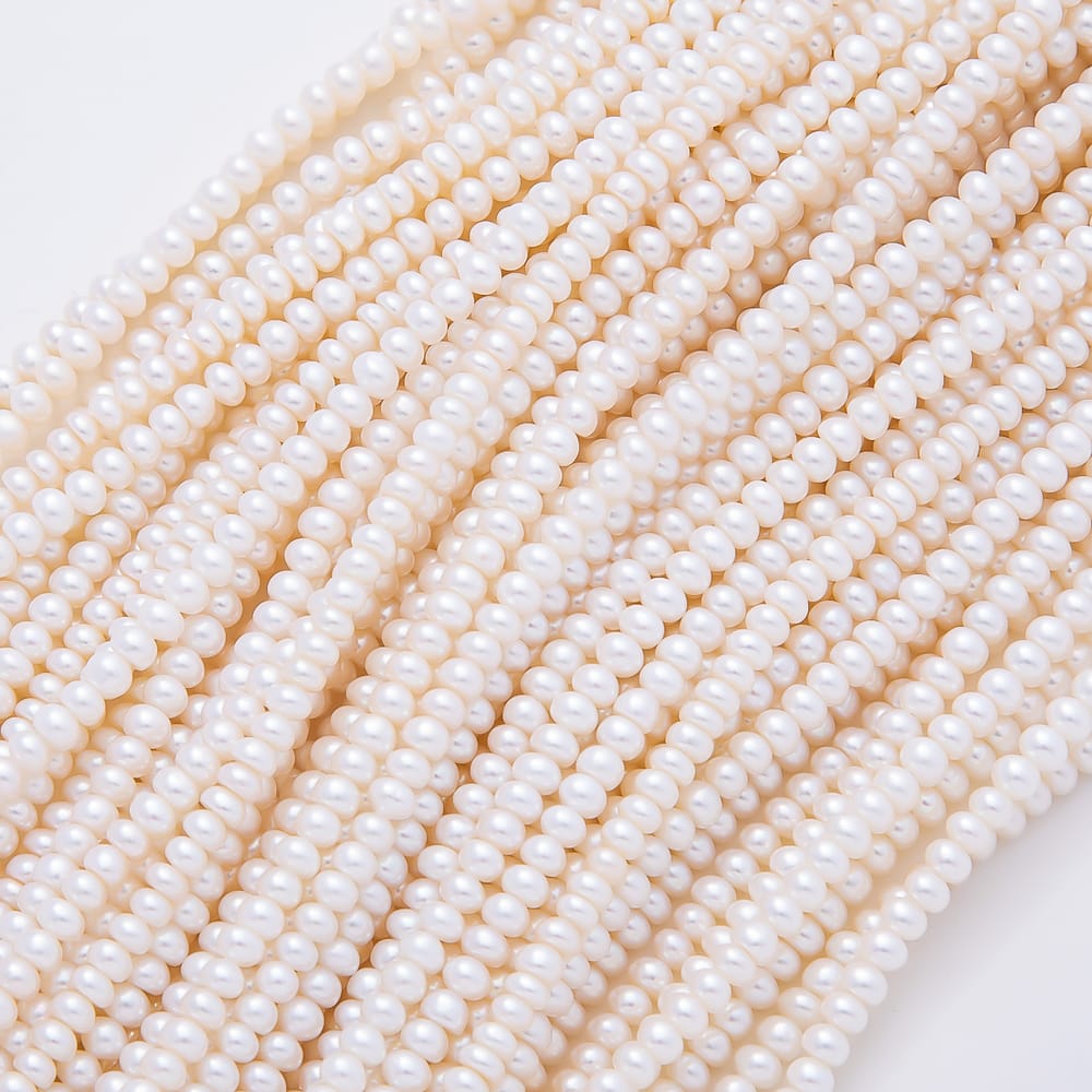 4.5mm White Freshwater Pearl Rondelle Natural Gemstone Bead 15 Inch Strand Finding | WA-02125