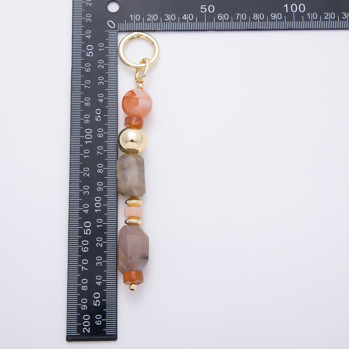 Handmade 16K Gold Filled 6 Inch Orange Citrine Gemstone Bag Charm Keychain Push Gate | WB-00373