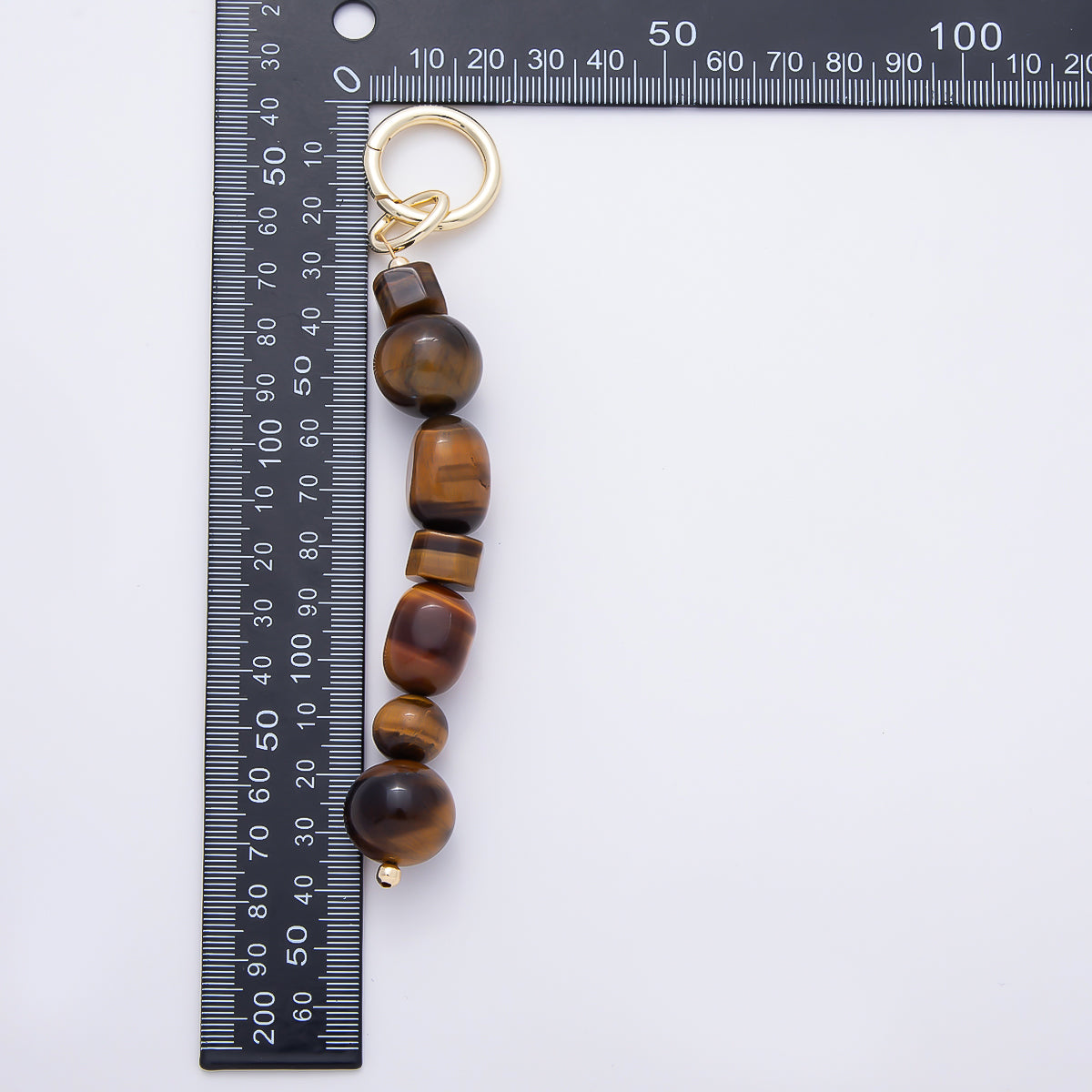 Handmade 16K Gold Filled 6 Inch Tiger Eye Gemstone Bag Charm Keychain Push Gate | WB-00372