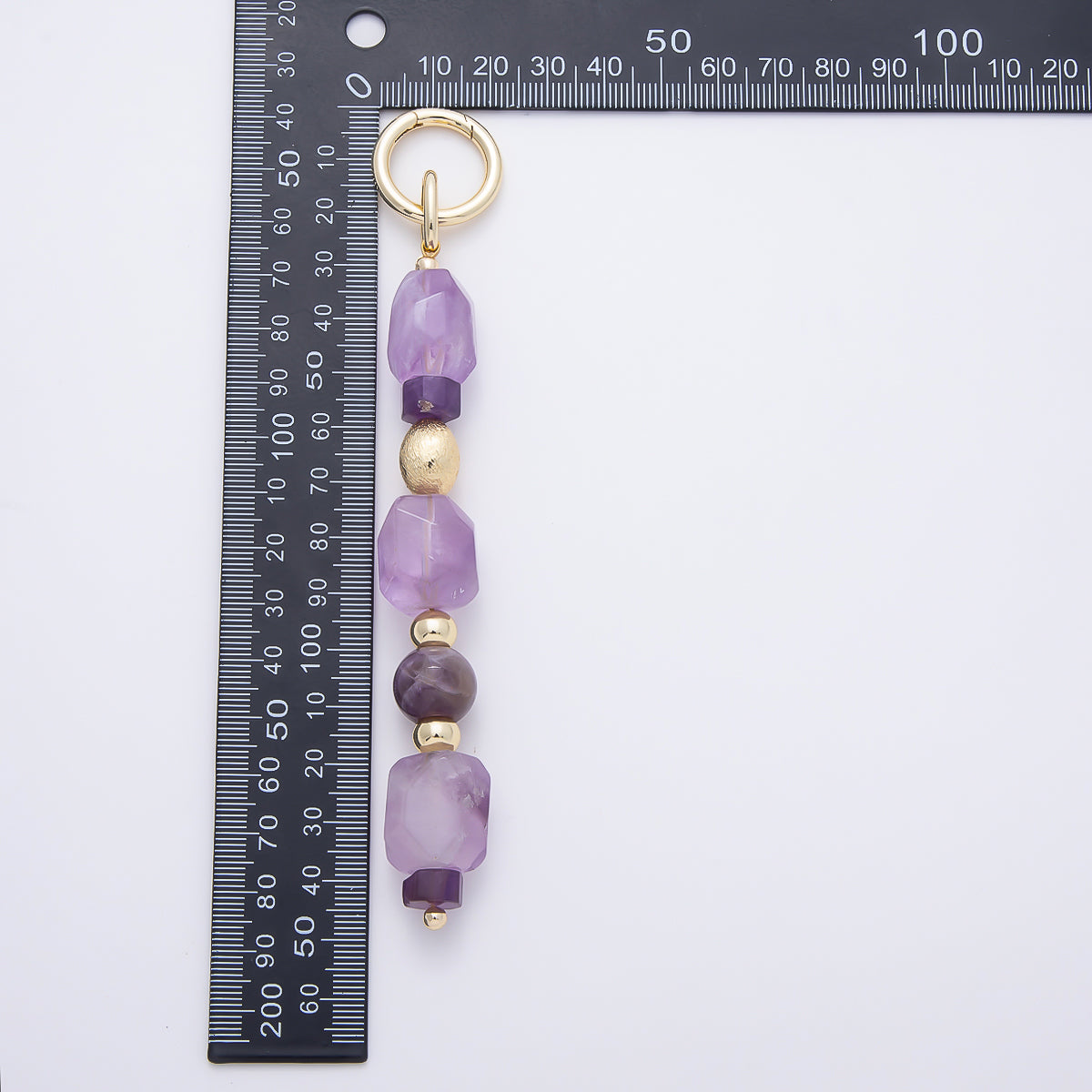 Handmade 16K Gold Filled 6 Inch Amethyst Gemstone Bag Charm Keychain Push Gate | WB-00374