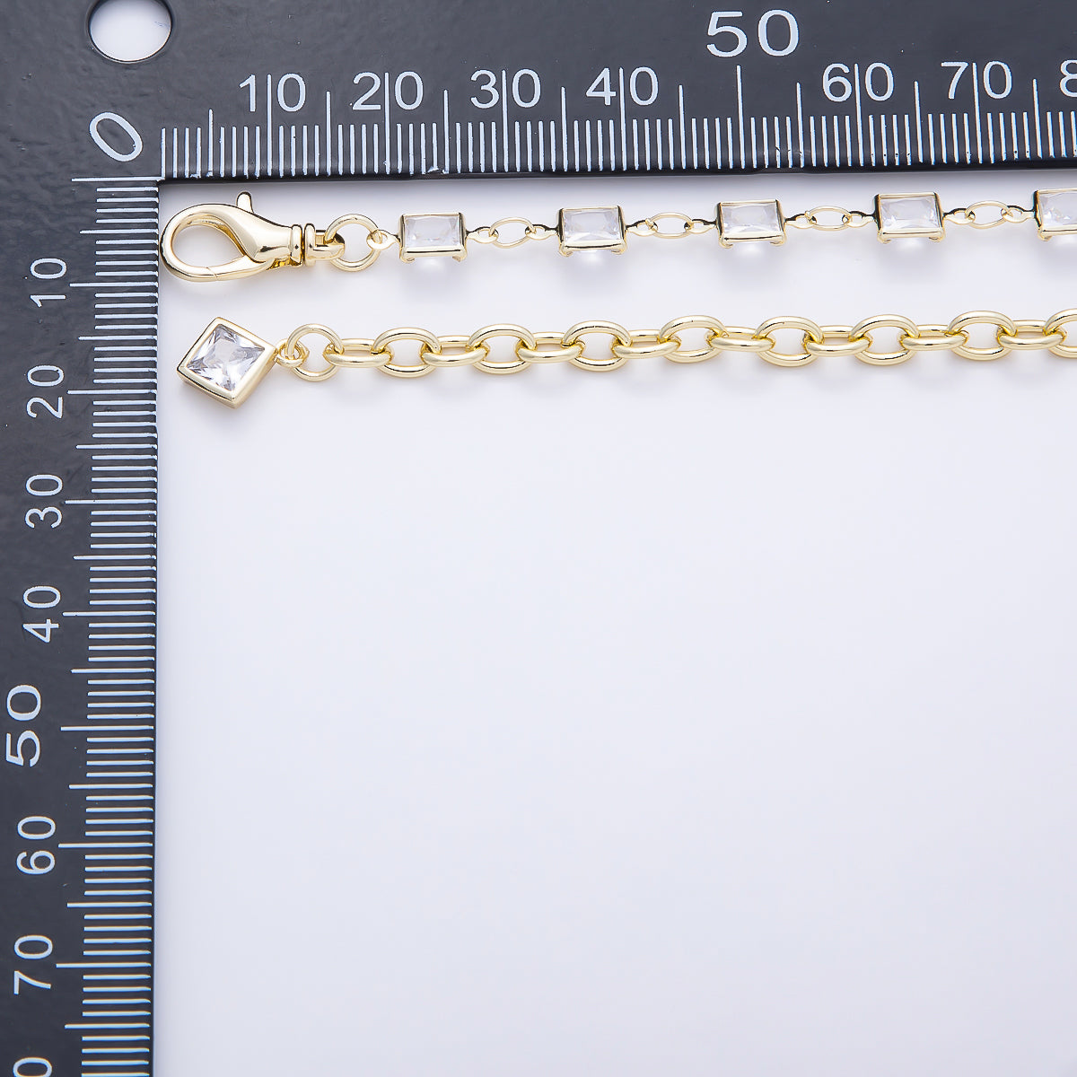 SUMMER 16K Gold Filled 4mm Clear CZ Bezel Baguette Chain Belly Waist Chain | WA-04716