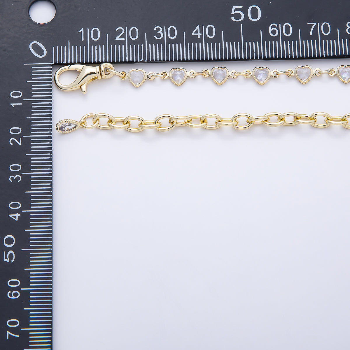 SUMMER 16K Gold Filled 4mm Clear CZ Bezel Heart Chain Belly Waist Chain | WA-04717