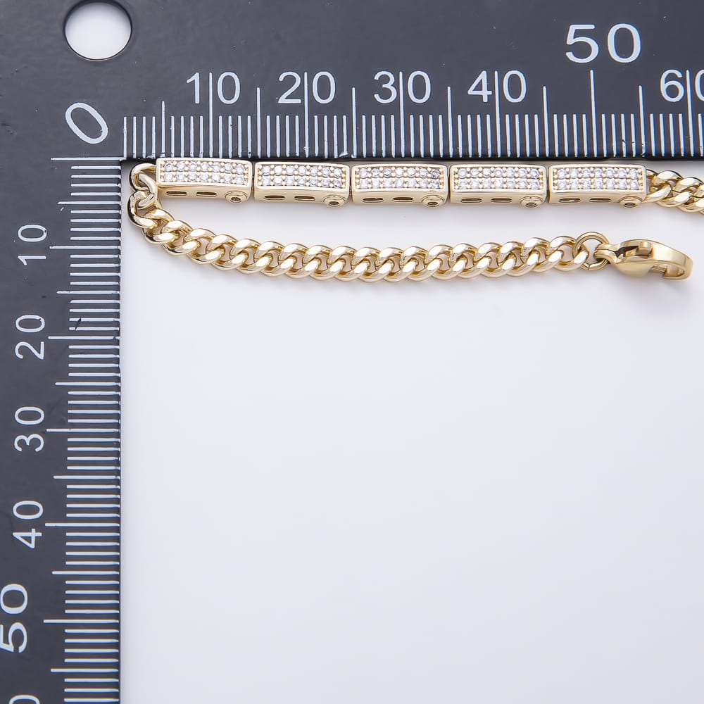 14K Gold Filled 4mm Micro Paved CZ Curb Chain 6.5 Inch Bracelet | WA-01332