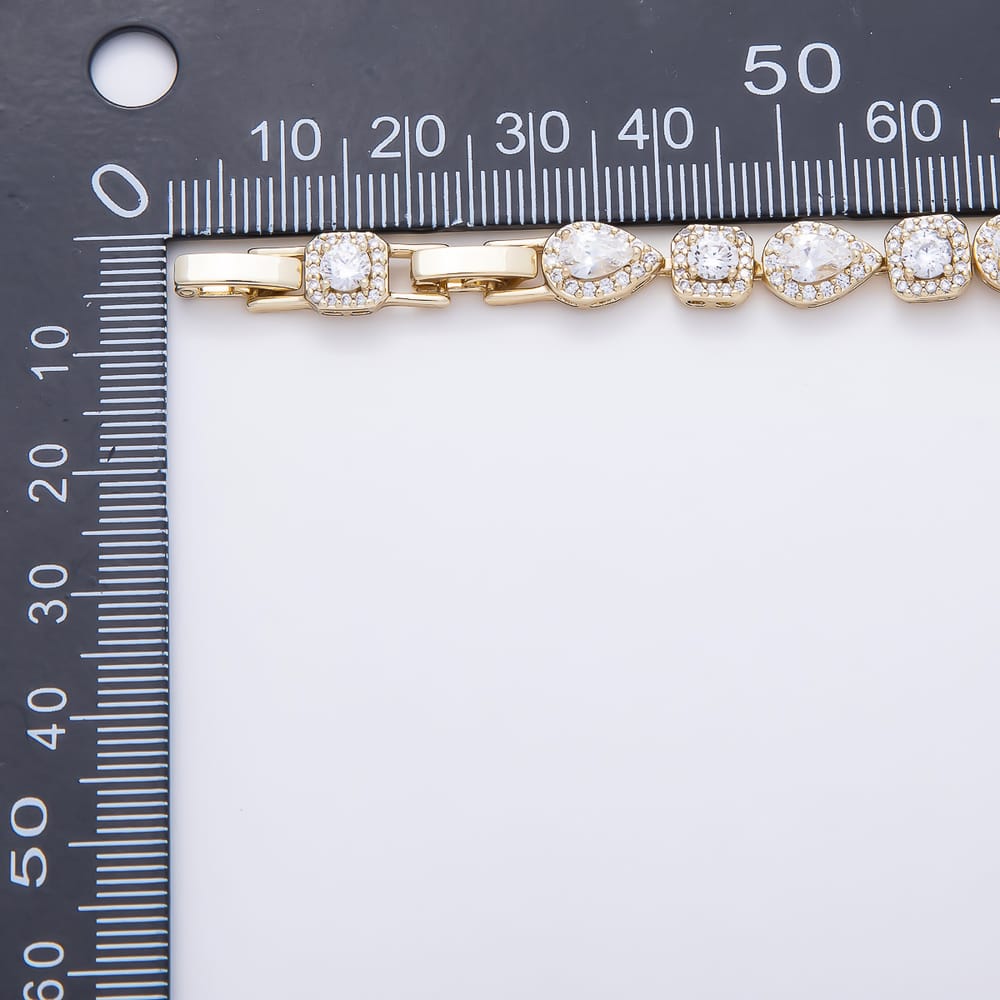 14K Gold Filled 6.5mm Teardrop Round Square Micro Paved CZ Gemstone Chain 6.5 Inch Bracelet | WA-01318