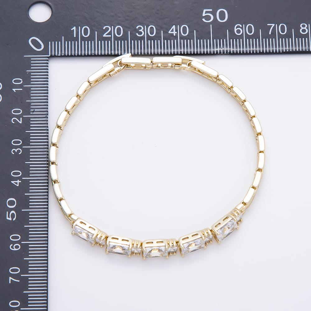 14K Gold Filled 5mm Clear CZ Baguette Panther Gemstone Chain 6.5 Inch Bracelet | WA-01331