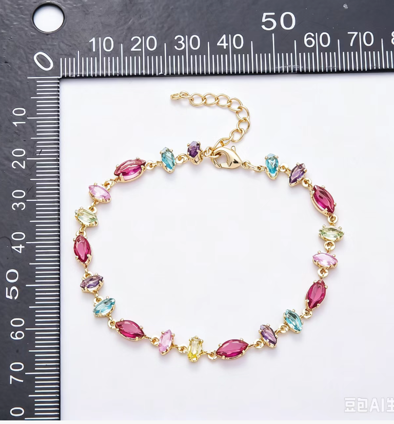 16K Gold Filled 6mm Multicolor Marquise CZ Station 17 Inch Necklace and Bracelet Set | WA-00426