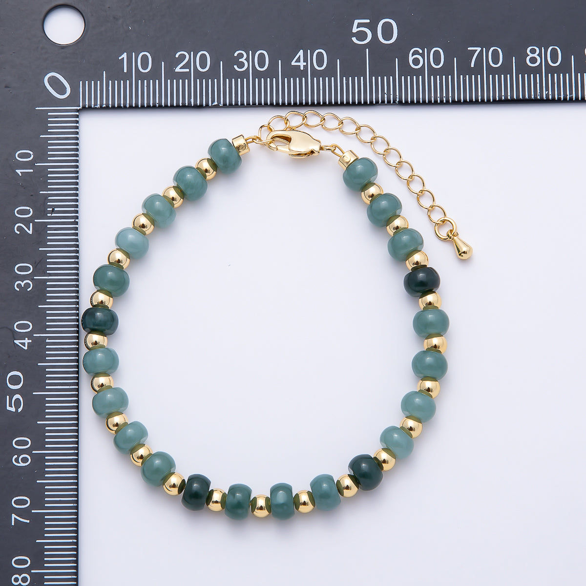 16K Gold Filled 6mm Green Aventurine Rondelle Gemstone Chain 7 Inch Bracelet w. Extender | WA-00217