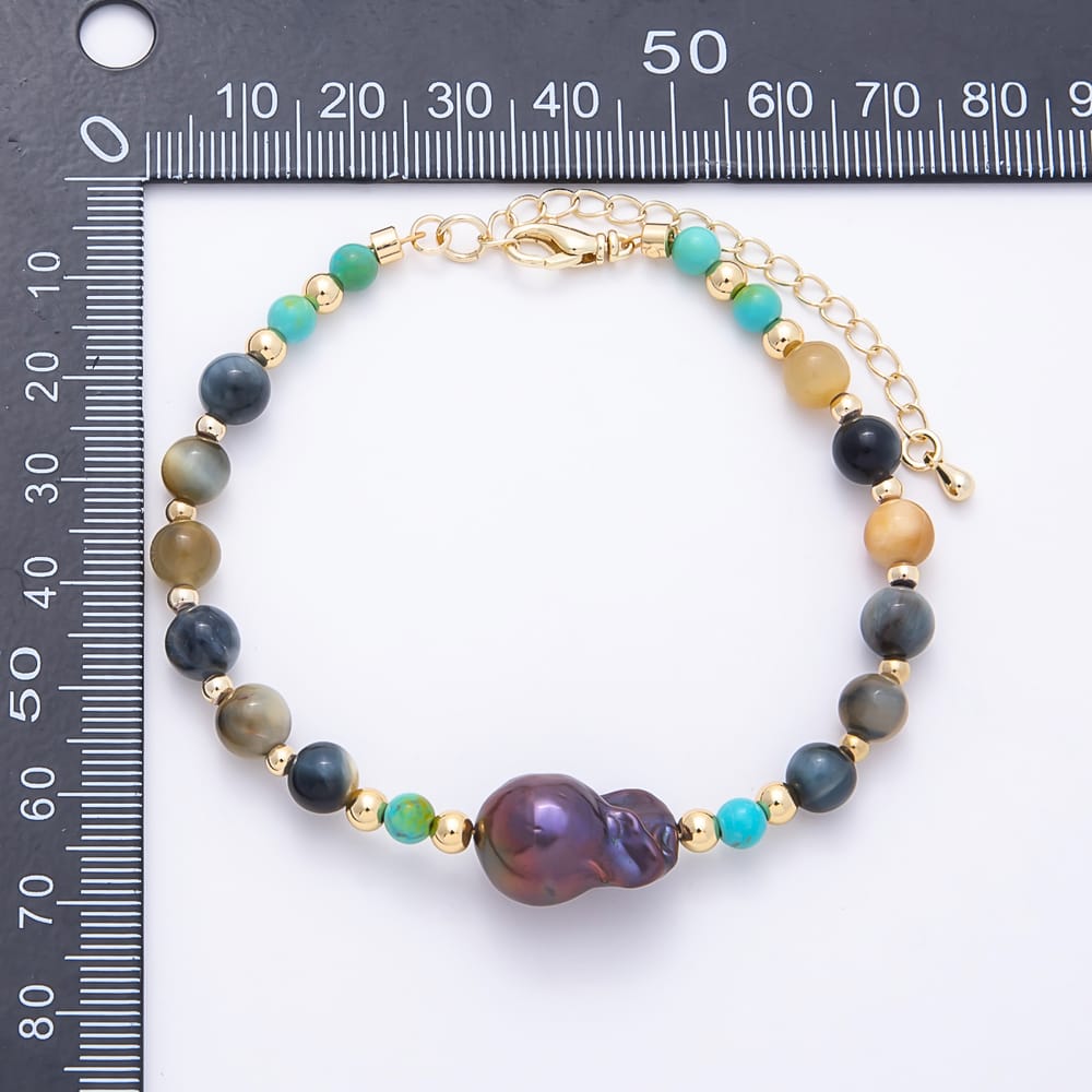 16K Gold Filled 6.5mm Purple Baroque Freshwater Pearl Multi Gemstone Chain 17.5 Inch Necklace, 7.5 Inch Bracelet | WA-00346 WA-00539