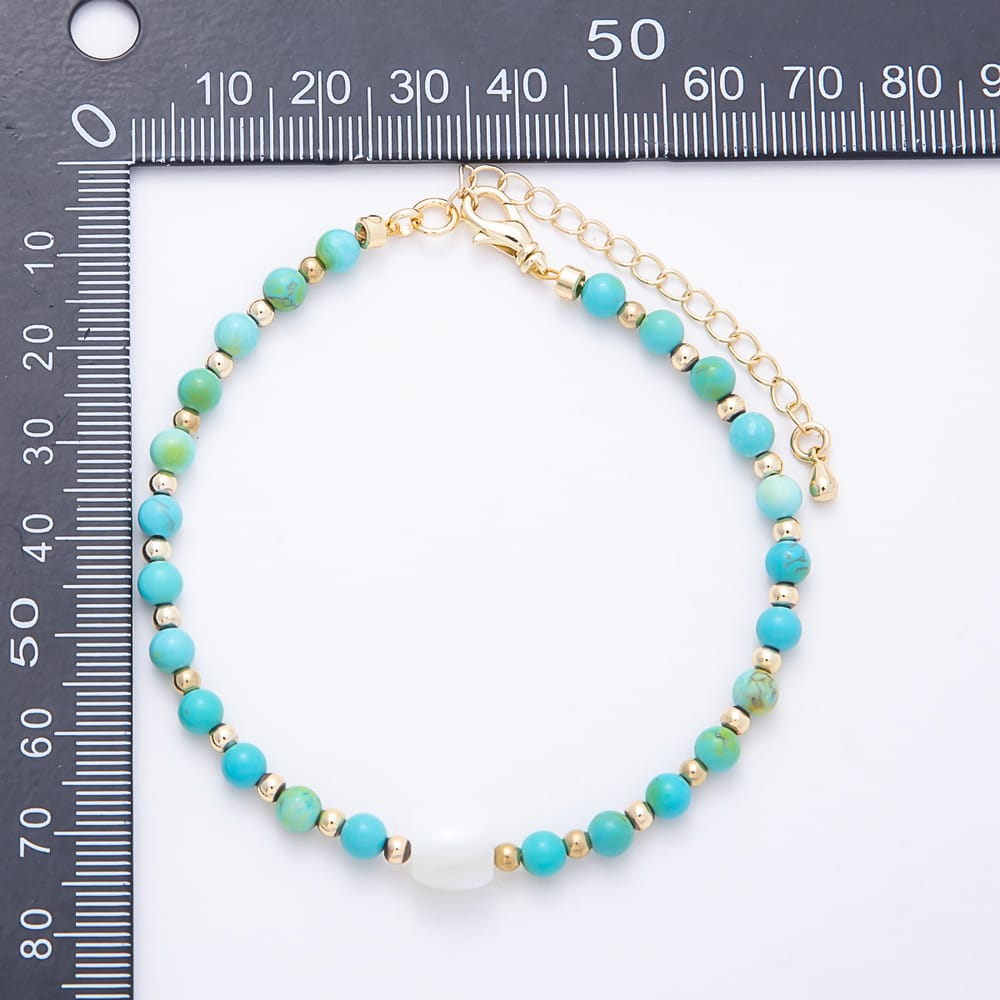 16K Gold Filled 4.5mm Blue Turquoise Round Bead Gemstone Chain 18 Inch Necklace, 8 Inch Bracelet  | WA-00329 WA-00643