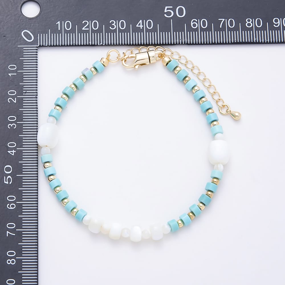 16K Gold Filled Blue Turquoise Rondelle Shell Pearl Gemstone Chain 18 Inch Necklace, 8 Inch Bracelet | WA-00602 WA-00637