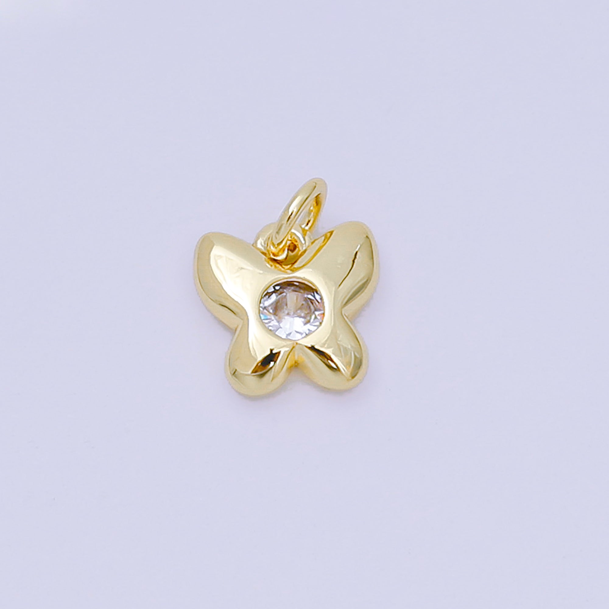 24K Gold Filled 8mm Round CZ Tiny Butterfly Mariposa Charm | M100