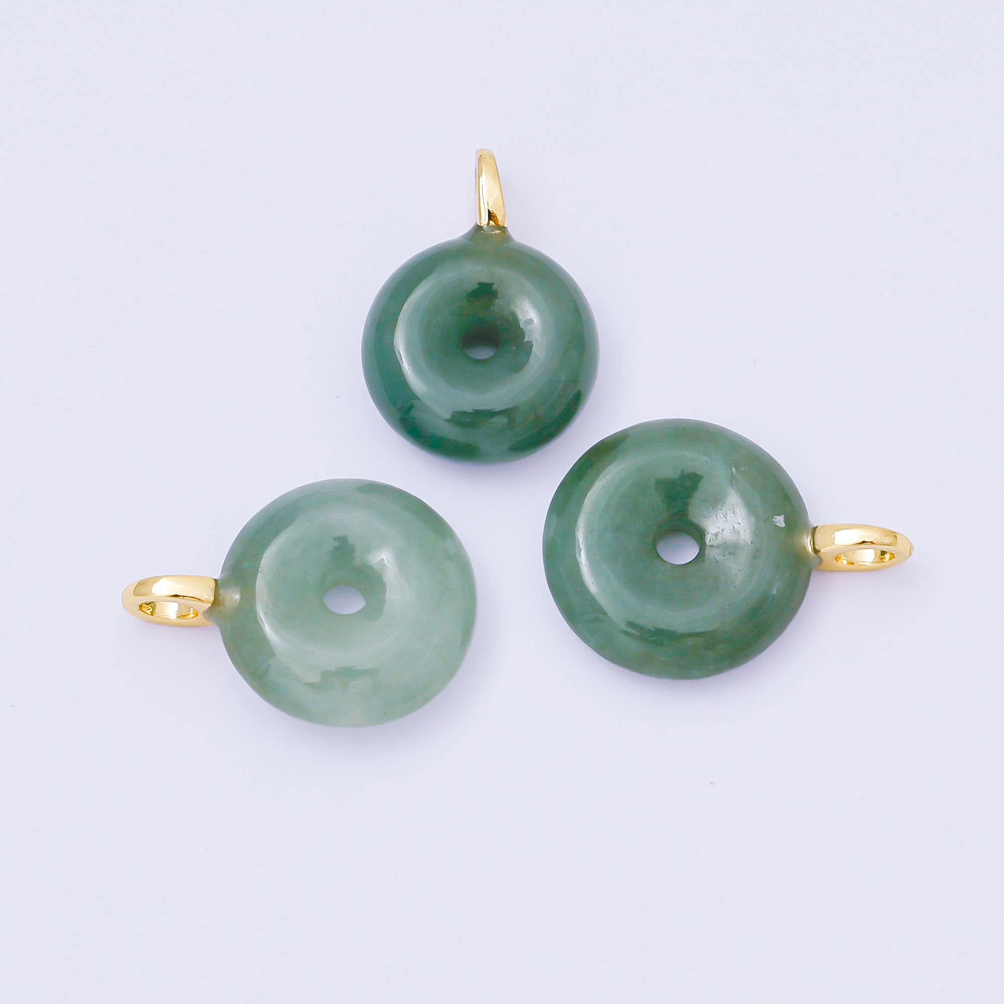 24K Gold Filled 16mm Green Jade Round Donut Charm | M250
