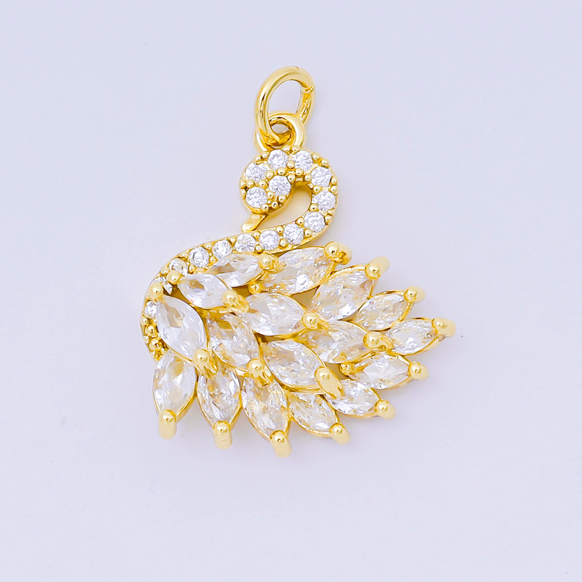 24K Gold Filled 19mm Pink & Fuchsia Marquise CZ Goddess Style Swan Animal Charm in Gold & Silver | D-398