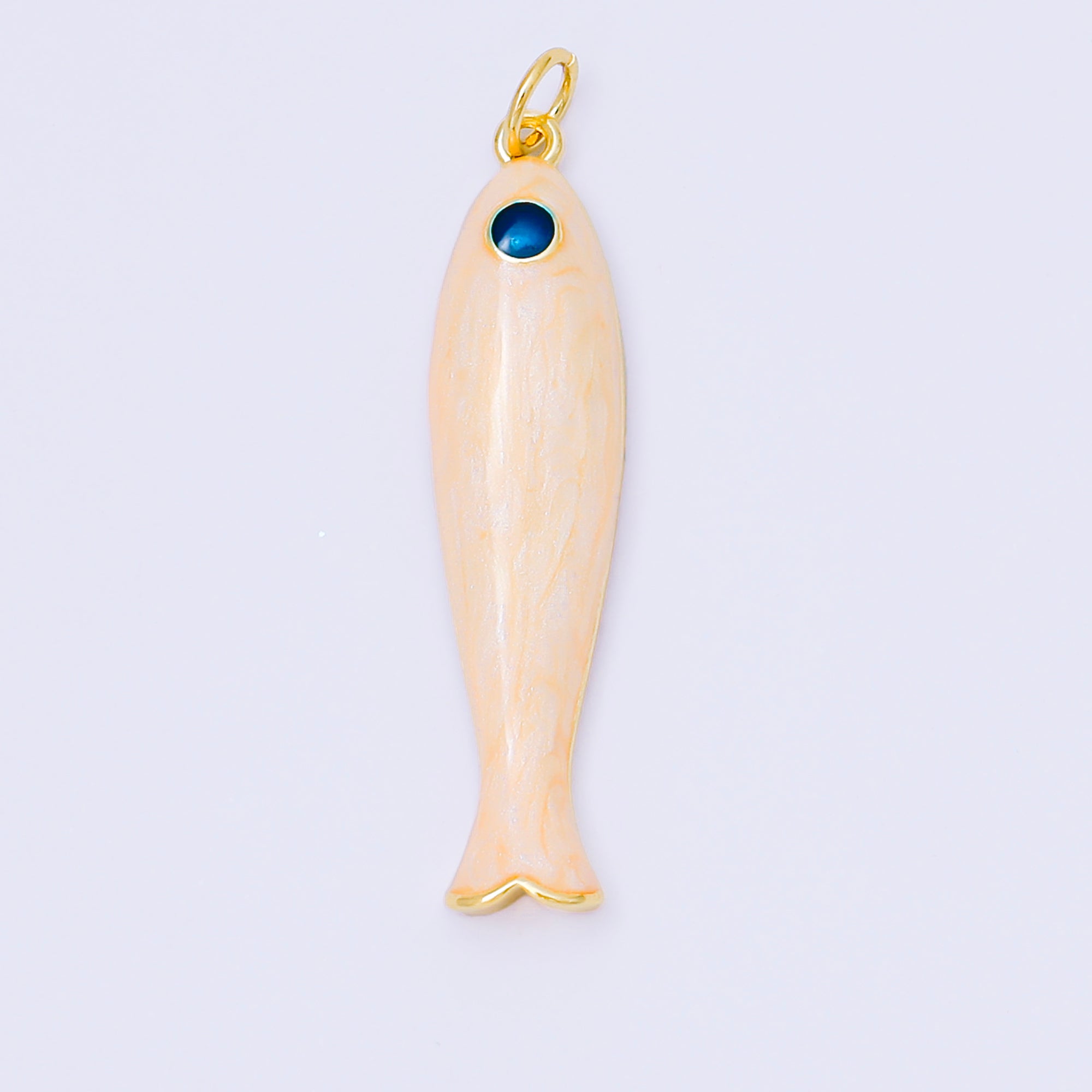 24K Gold Filled 34mm White Enamel Sea Creature Fish Charm | M568