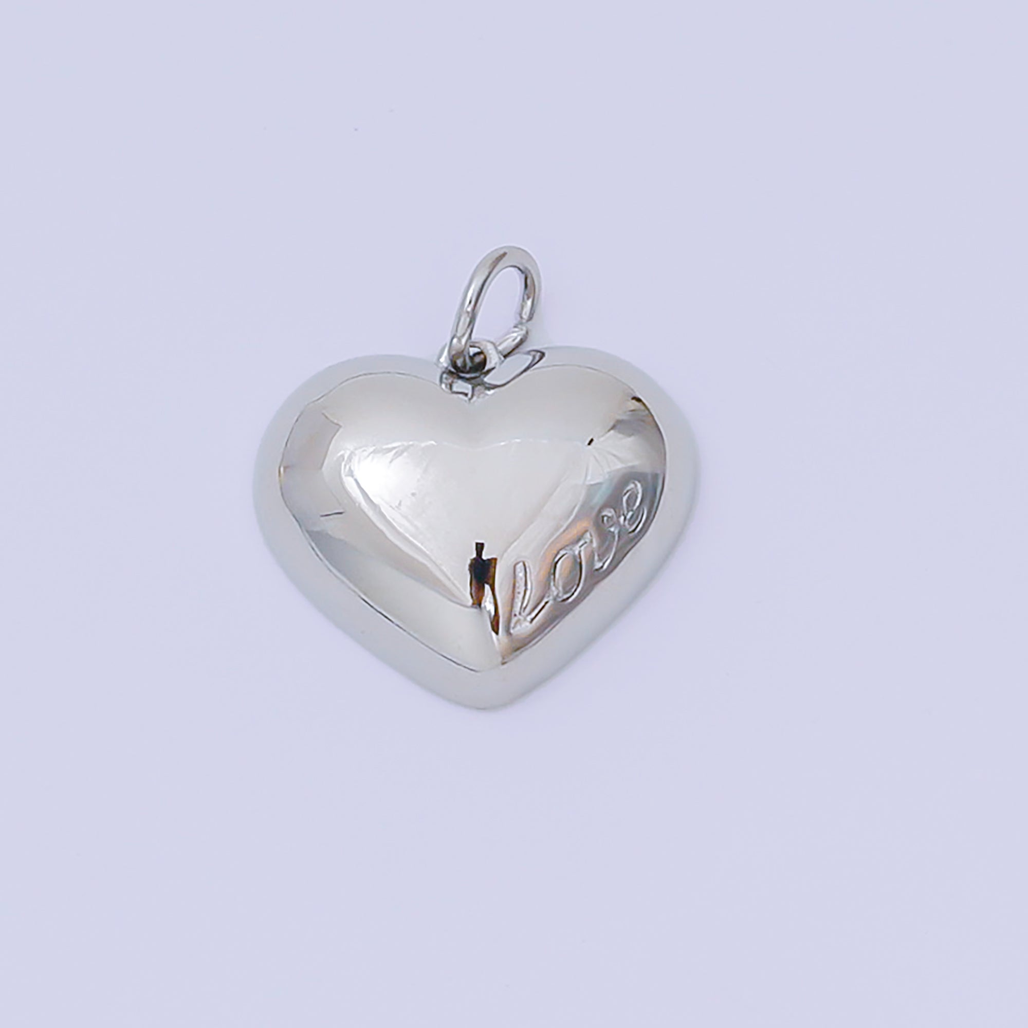 Silver 14mm Puffy Heart with "Love" Transcript Charm | M-570