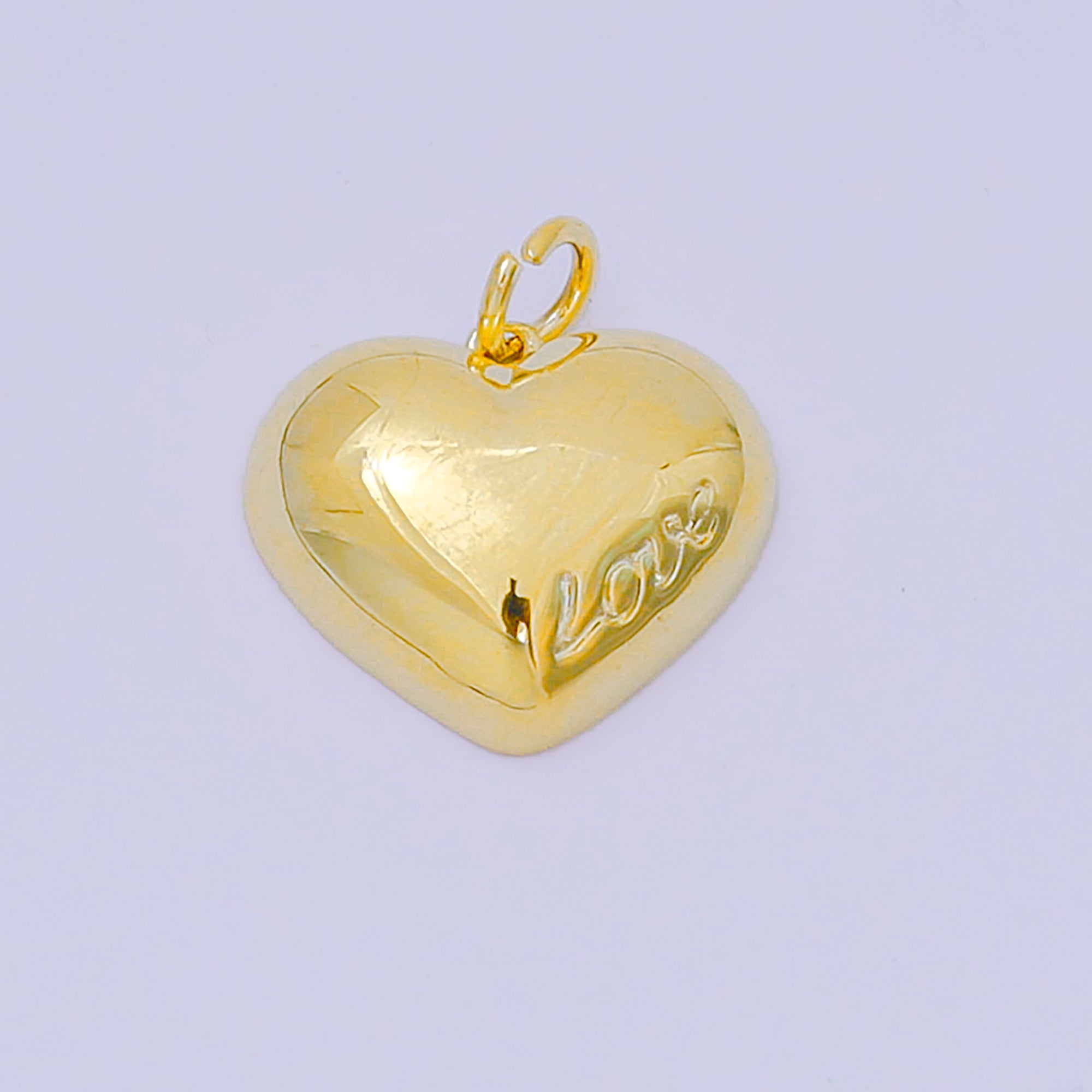 14K Gold Filled 14mm "Love" Italics Engraved Heart Charm in Gold & Silver | M570