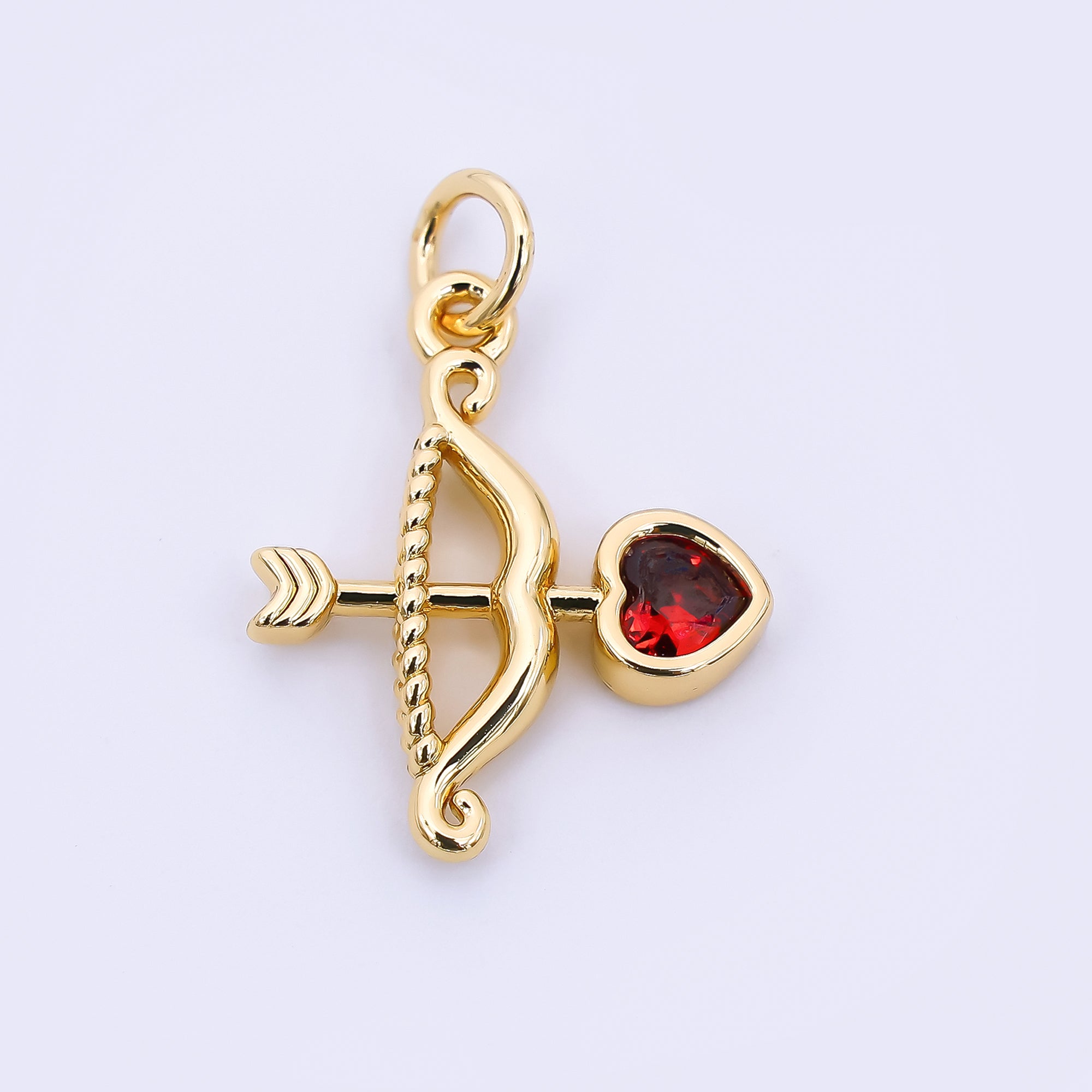 24K Gold Filled 18mm Red Heart-Shaped CZCupid Love Arrow Charm | M-573