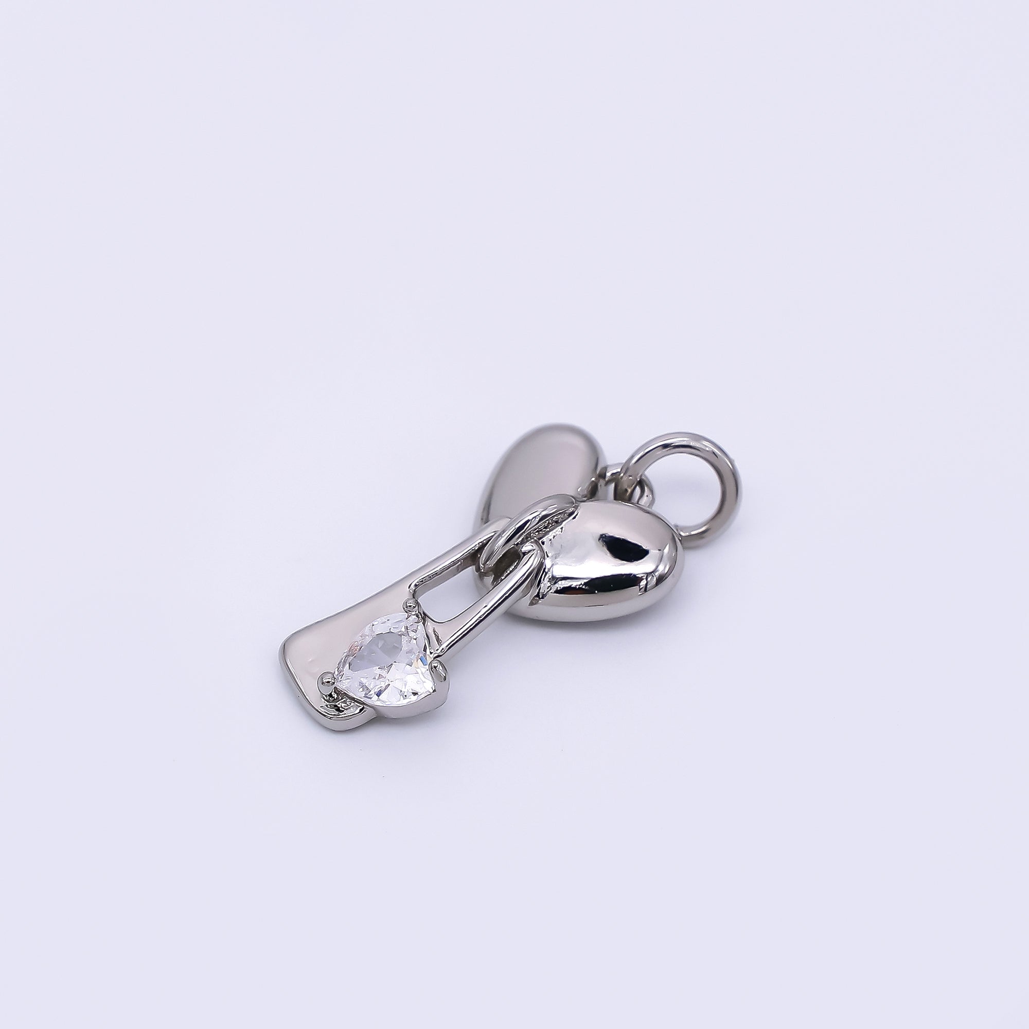 24K Gold Filled 17mm Heart-Shaped CZ Double Heart Love Key Drop Charm | M-580