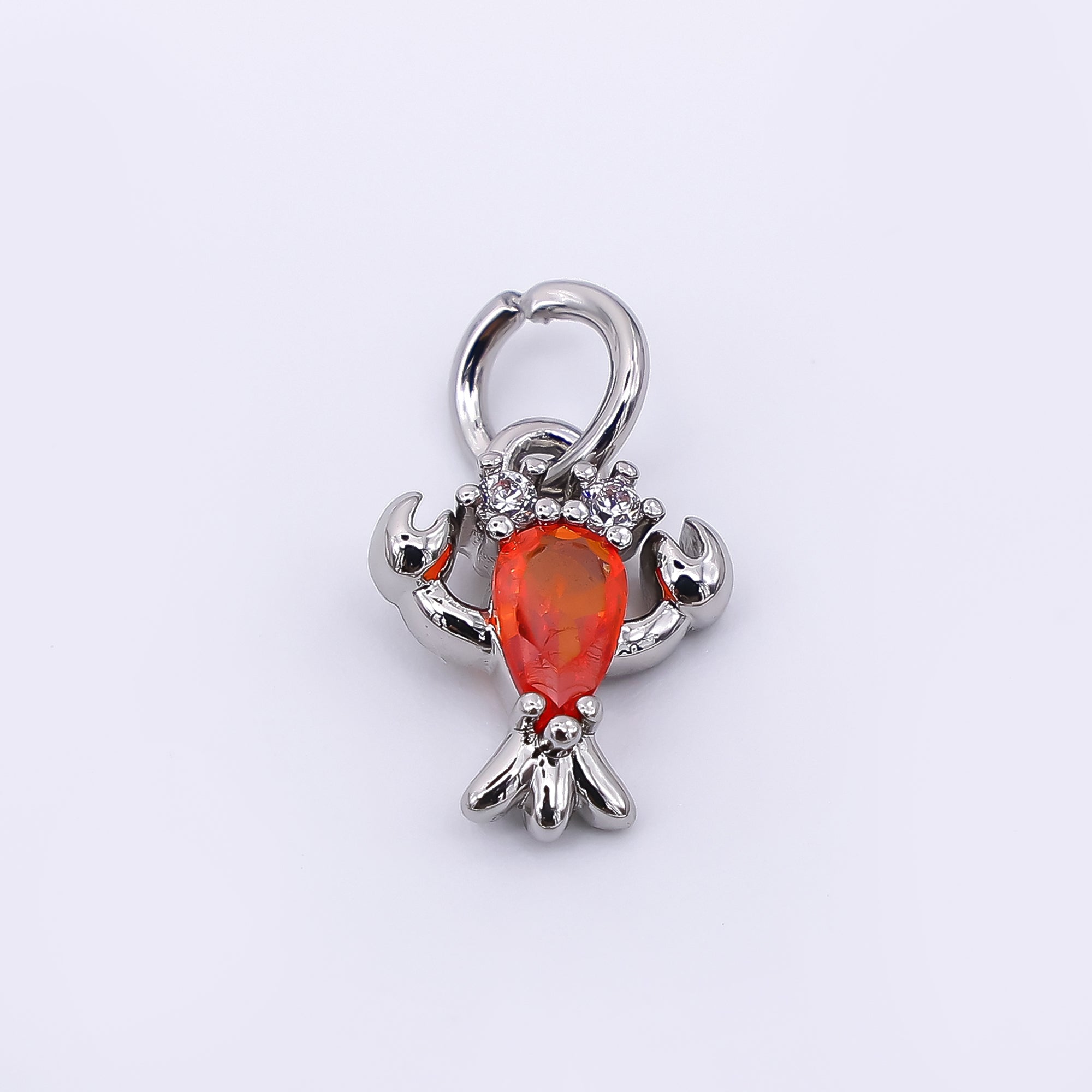 24K Gold Filled 16mm Red Teardrop CZ Fresh Sea Shrimp Lobster Animal Charm in Gold & Silver | M-653