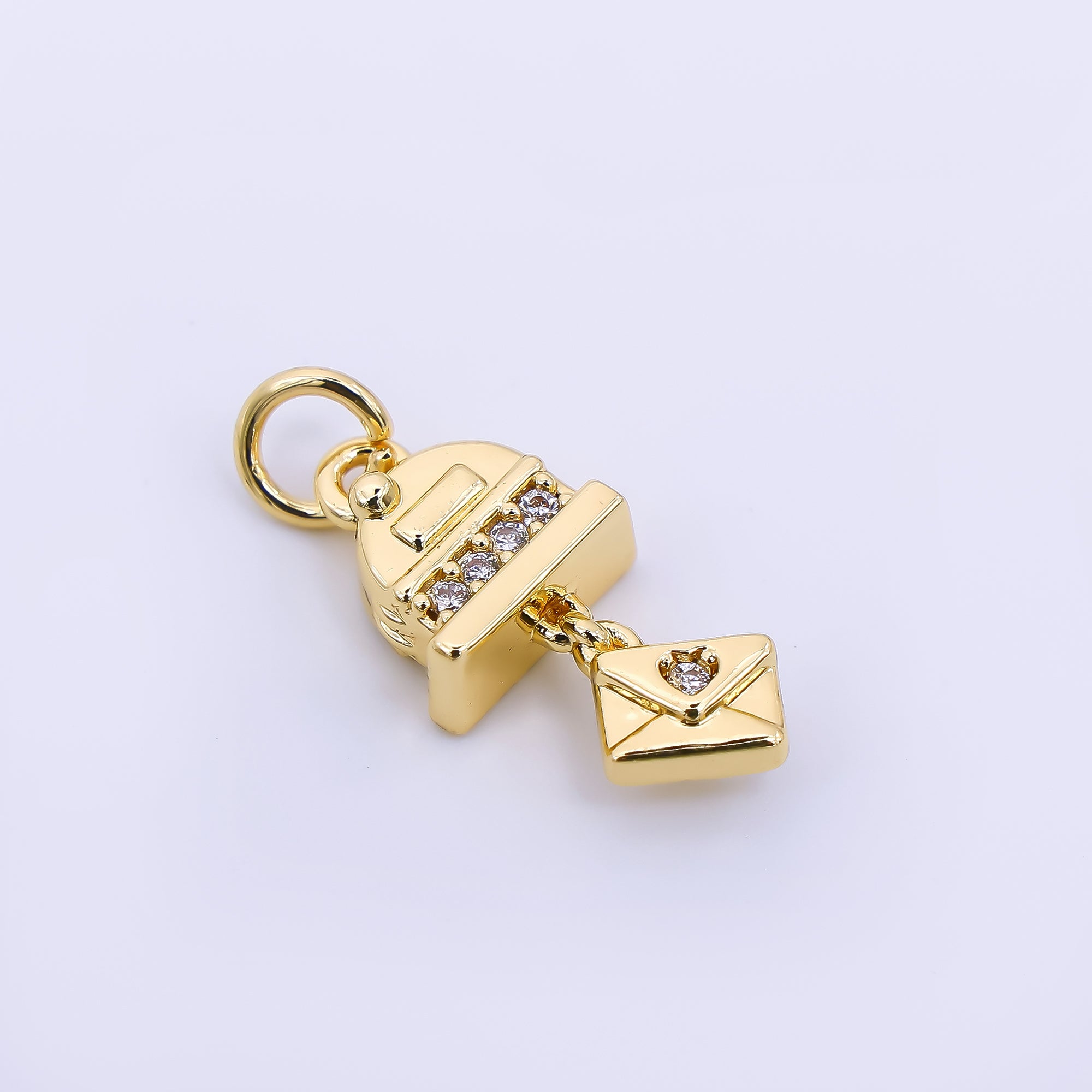 24K Gold Filled 17.5mm Micro Paved CZ Love Letter & Mailbox Drop Charm | M-675