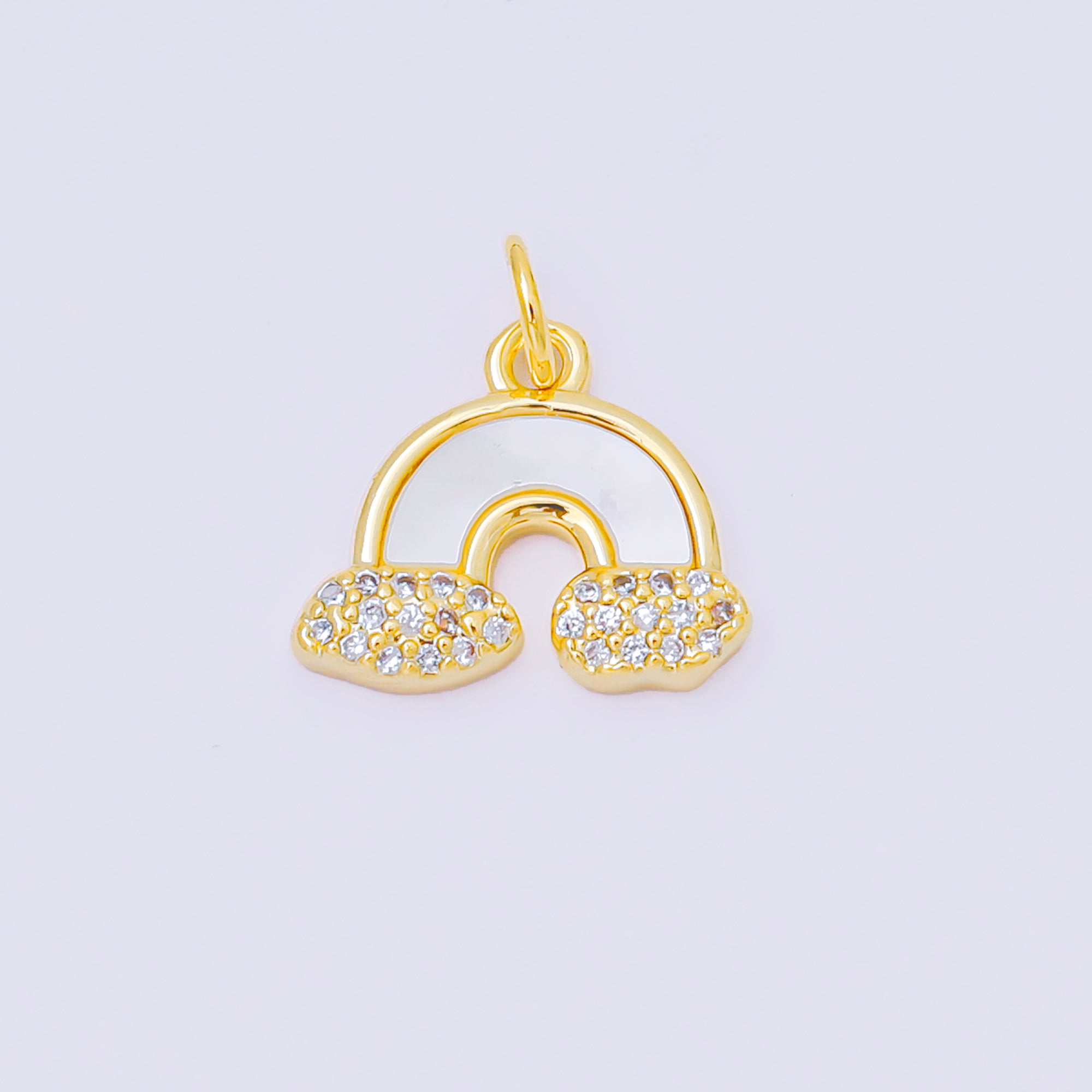 24K Gold Filled 12mm Clouds Micro Paved CZ Celestial Rainbow Shell Pearl Charm | M813