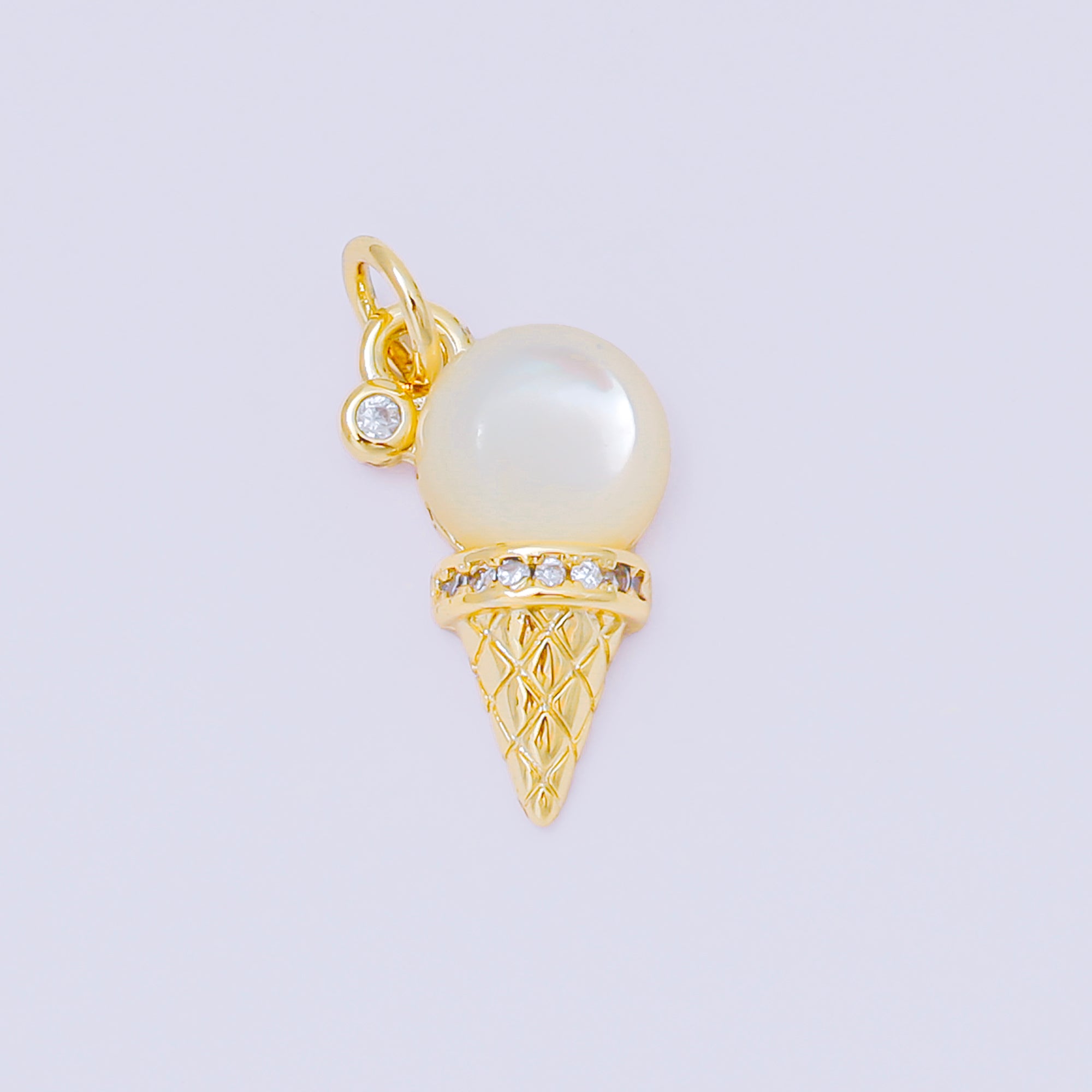 24K Gold Filled 16mm Micro Paved CZ Sweet Ice Cream Shell Pearl Charm | M912