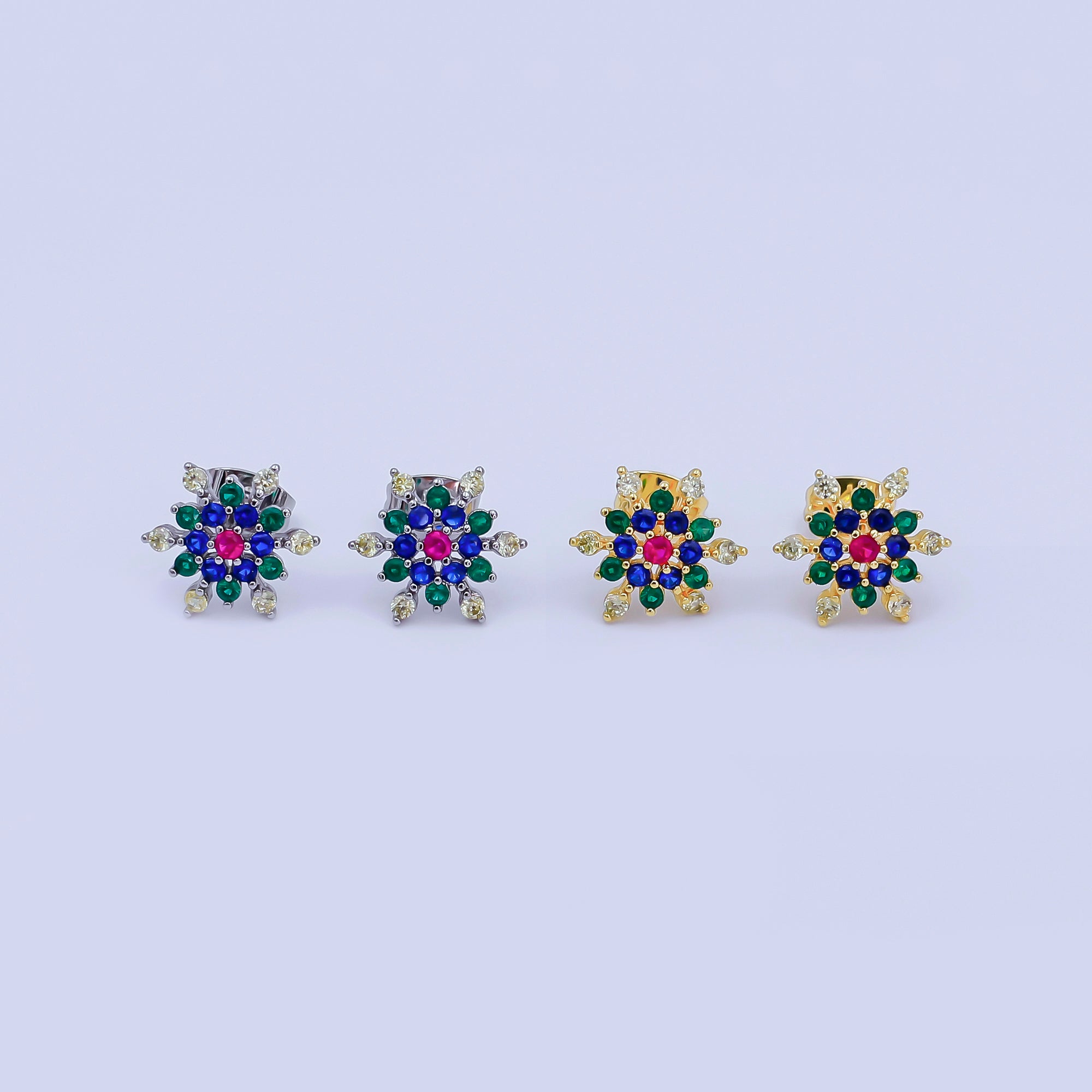 24K Gold Filled Multicolor CZ Dome Star Stud Earrings in Gold & Silver | AI521 AI522