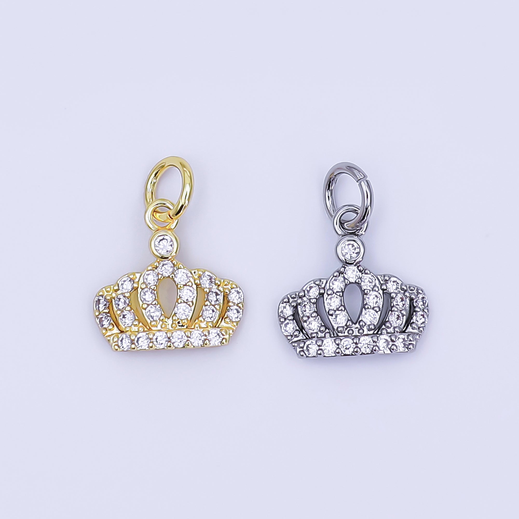 24K Gold Filled Micro Paved CZ Royal Crown Charm in Gold & Silver | AJ299