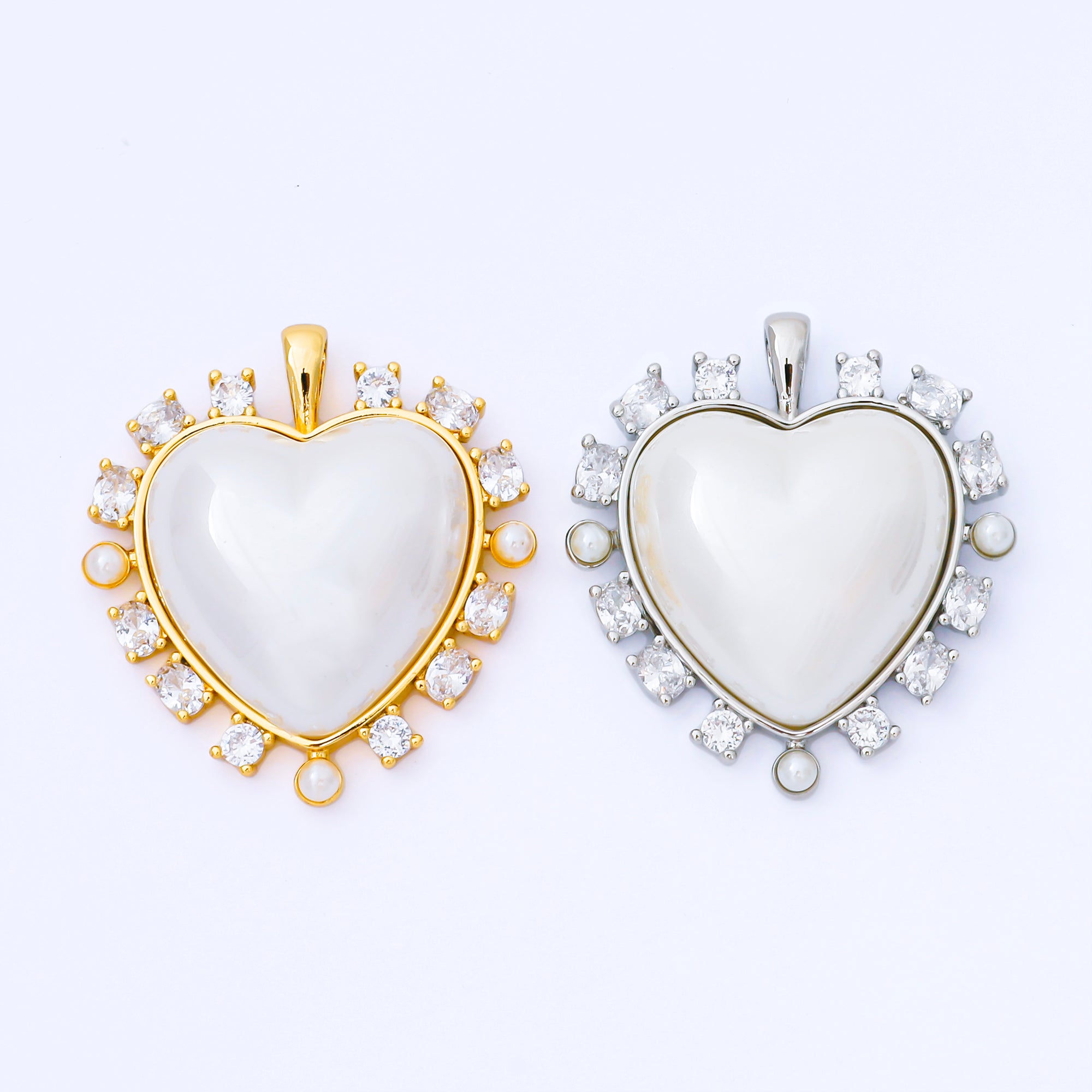 24K Gold Filled 35mm Shell Pearl CZ Cluster Outline Pendant in Gold & Silver | AA1658 AA1689