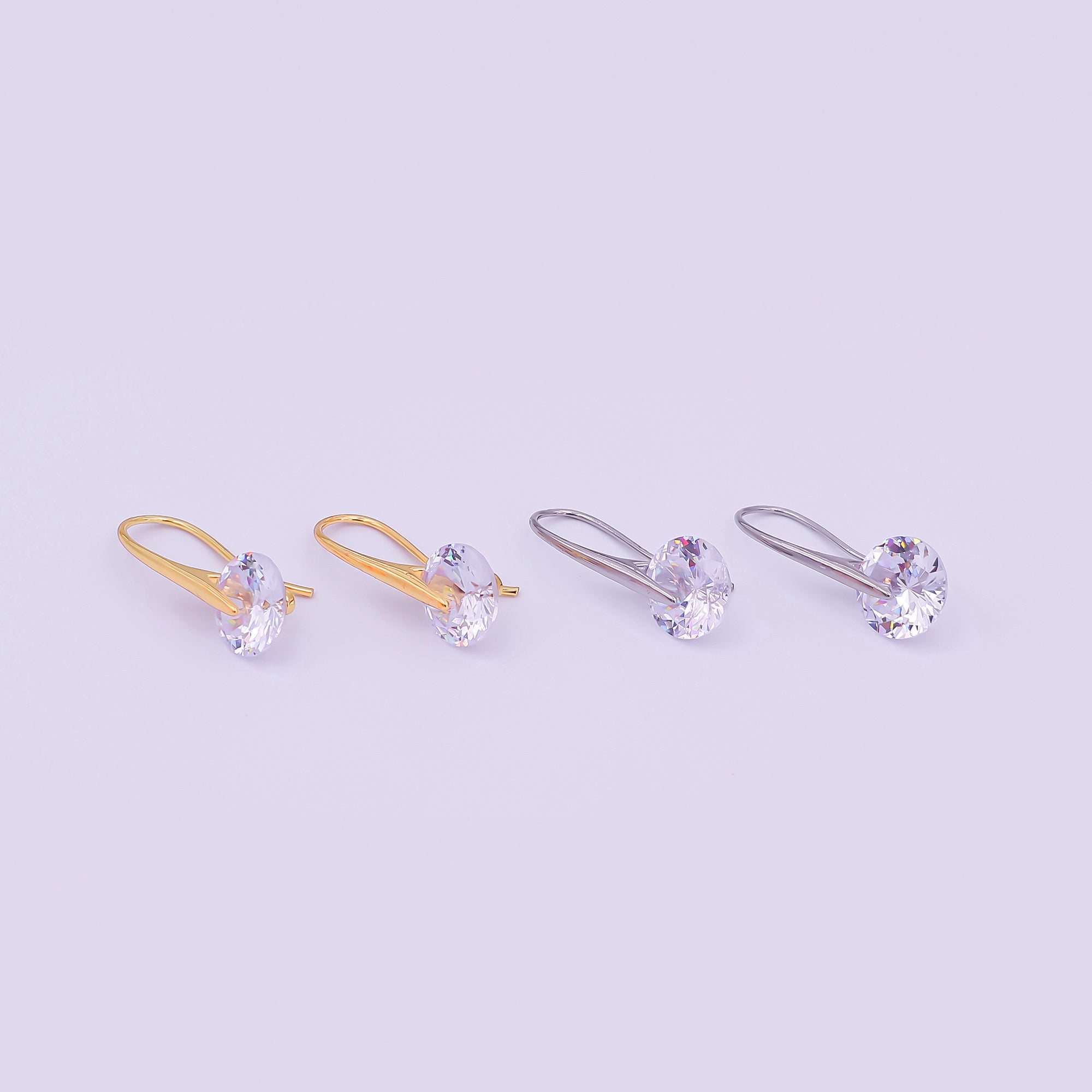 24K Gold Filled Round CZ Sparkly Round Circle Drop Hook Earrings in Gold & Silver | AI-525 AI-526