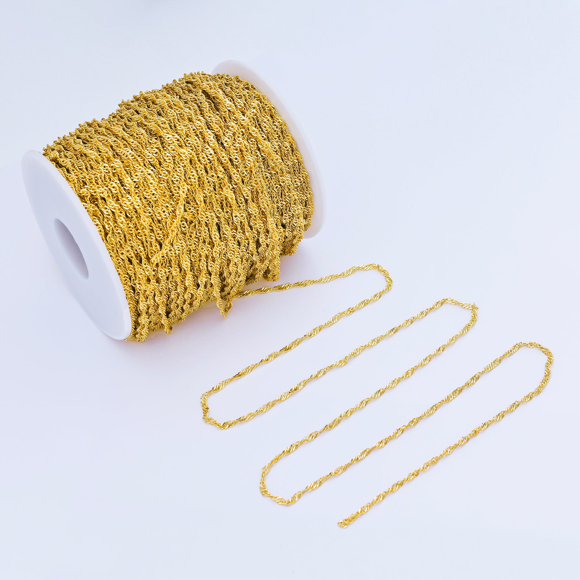 24K Gold Filled 2mm Minimalist Twisted Singapore Unfinished Chain by Yard | Roll-2005