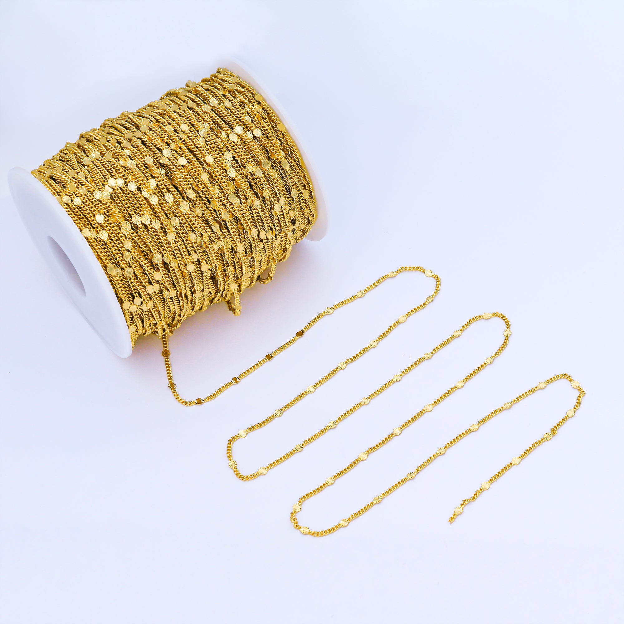 24K Gold Filled 2.5mm Sunburst Curb Unfinished Chain by Yard | Roll-1999