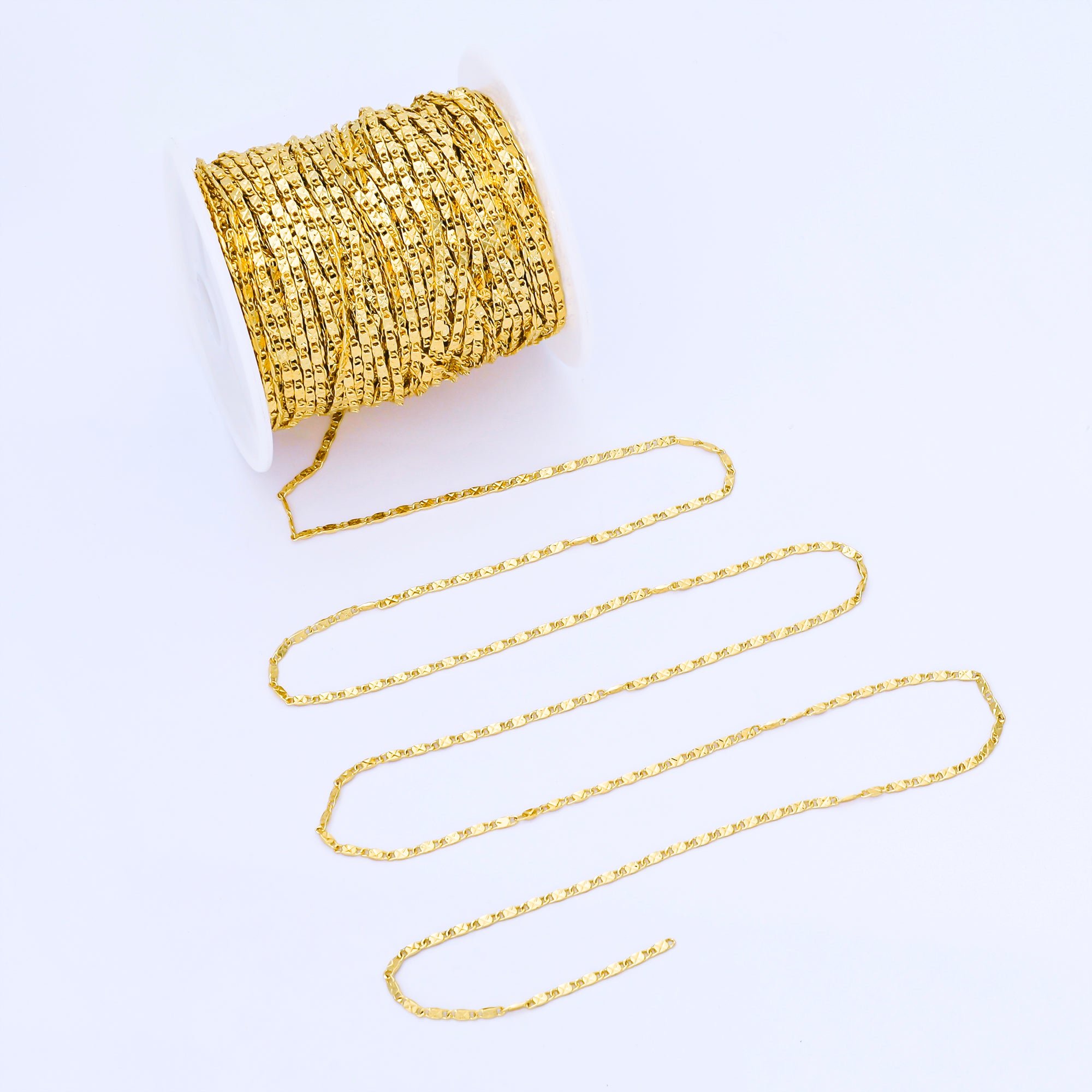 24K Gold Filled 1.8mm Dainty Edged Mariner Link Unfinished Chain by Yard | Roll-1994