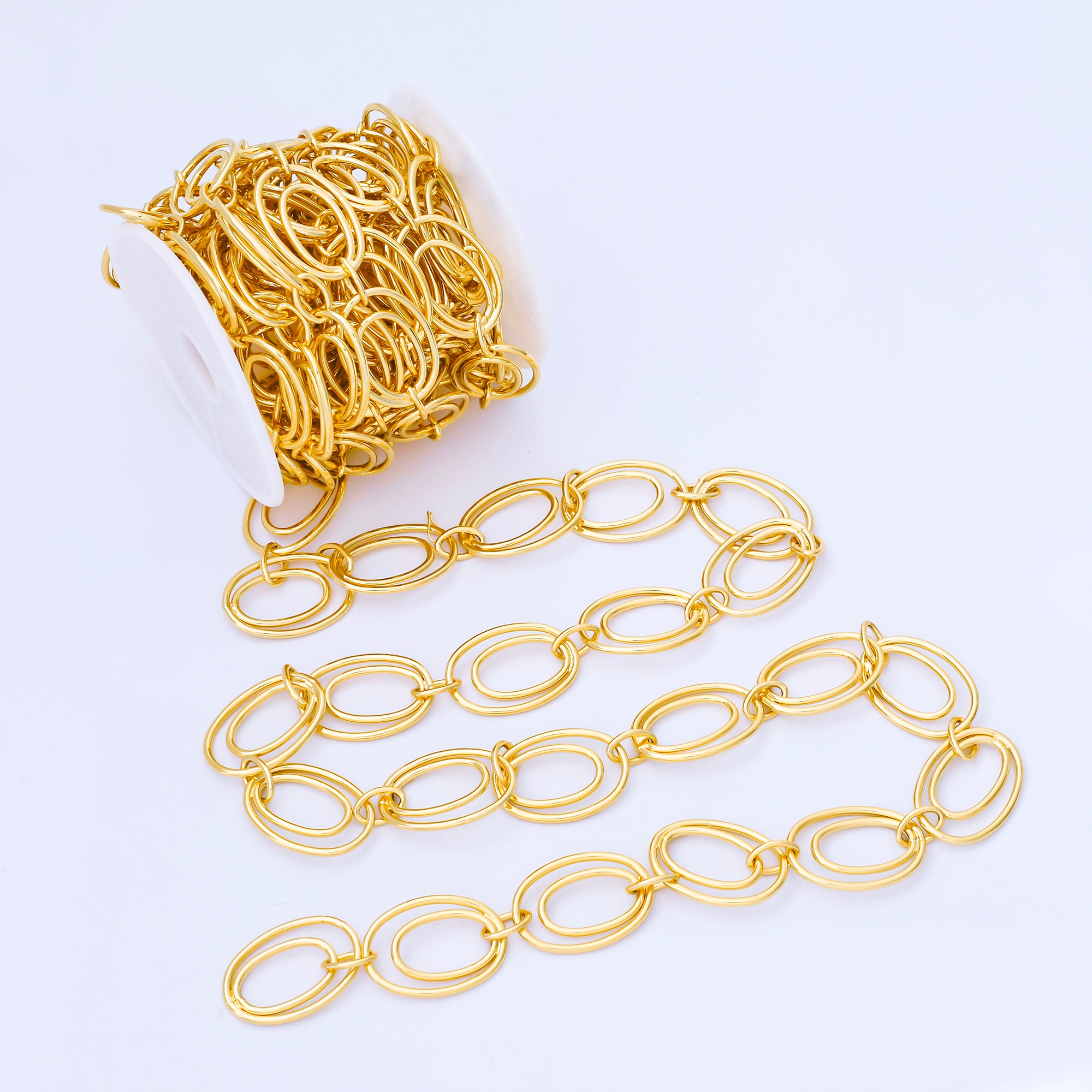 24K Gold Filled Double Oval Interlock Link Cable Unfinished Chain by Yard | Roll-1746