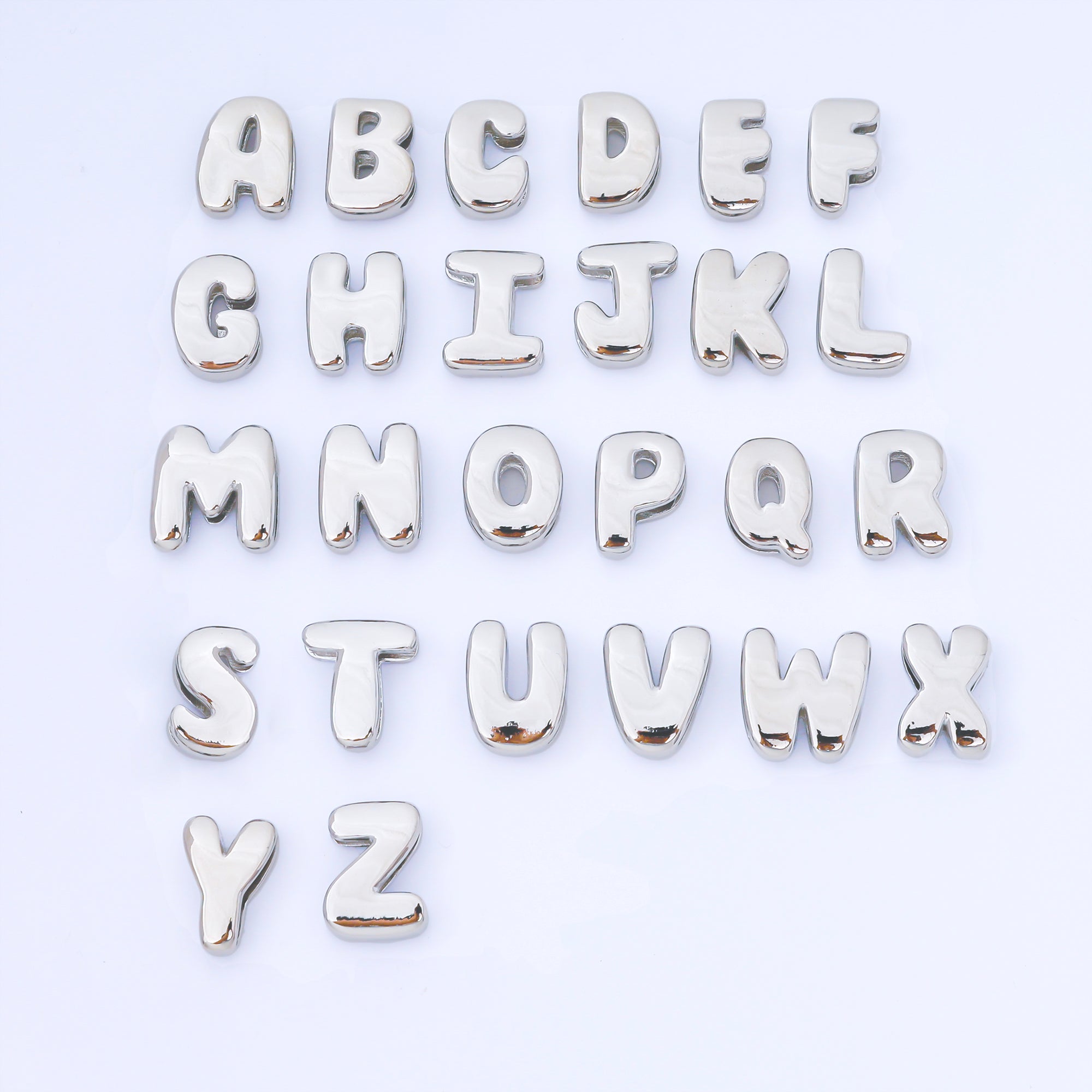 Silver 20mm Personalized Cord Chubby Bubble Initial Letter Alphabet Bead | AF118 - AF130