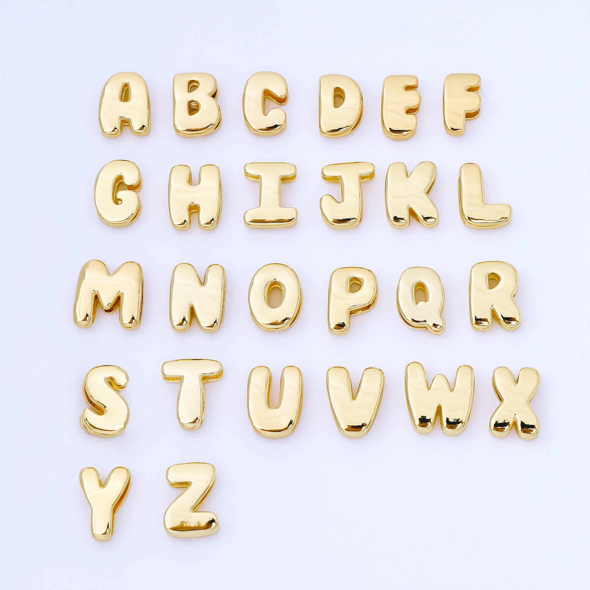 24K Gold Filled 20mm Personalized Cord Chubby Bubble Initial Letter Alphabet Bead | AF105 - AF117