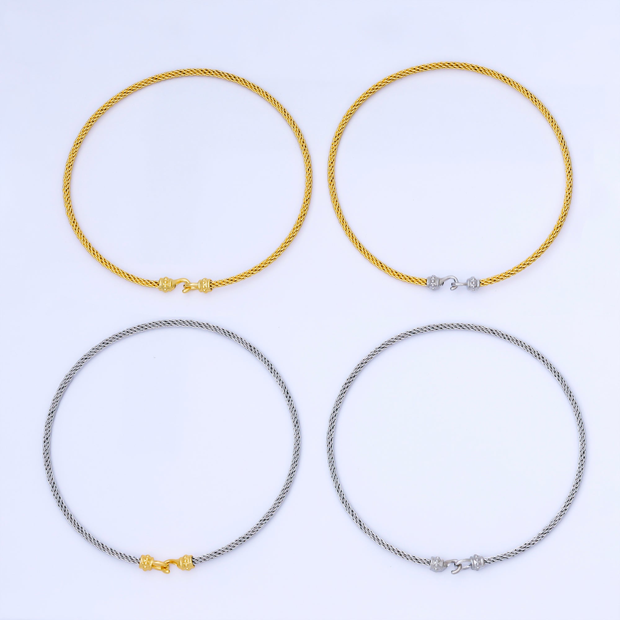 24K Gold Filled 4mm Twisted Rope Mixed Metal Necklace | WA-3898