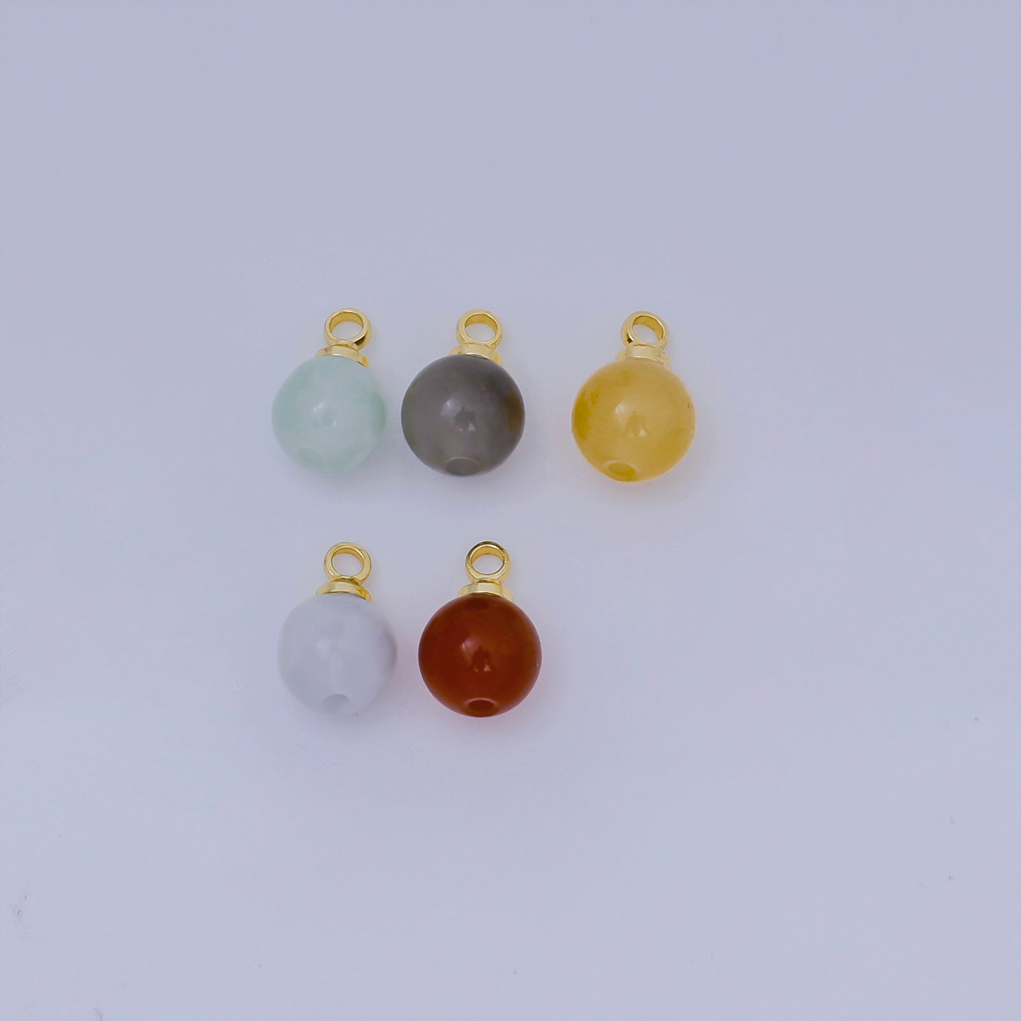 24K Gold Filled 8mm Colorful Gemstone Balls Drop Charm | AJ-487 - AJ-489