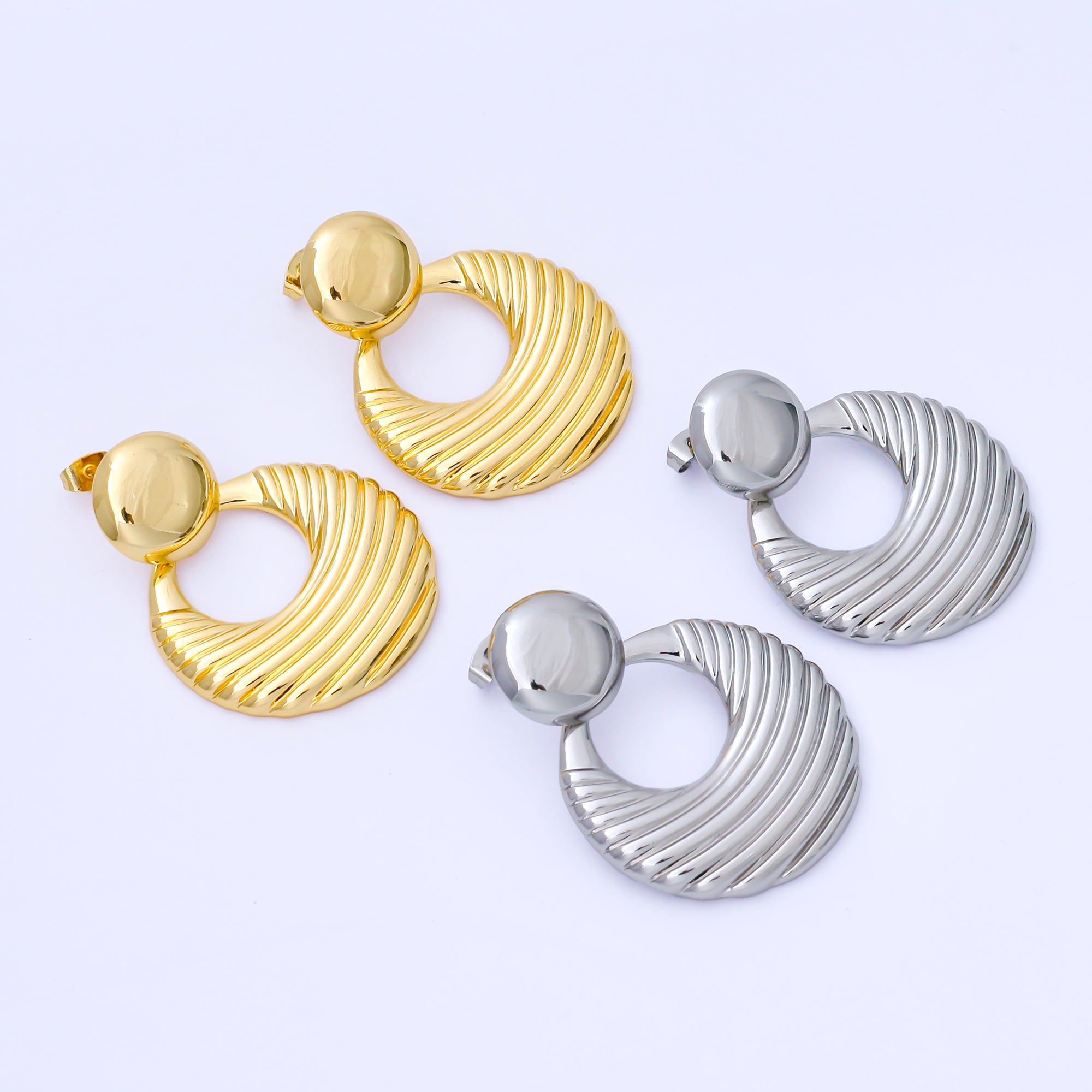 14K Gold Filled 40mm Geometric Door Knock Drop Stud Earrings in Gold & Silver | P494 P495